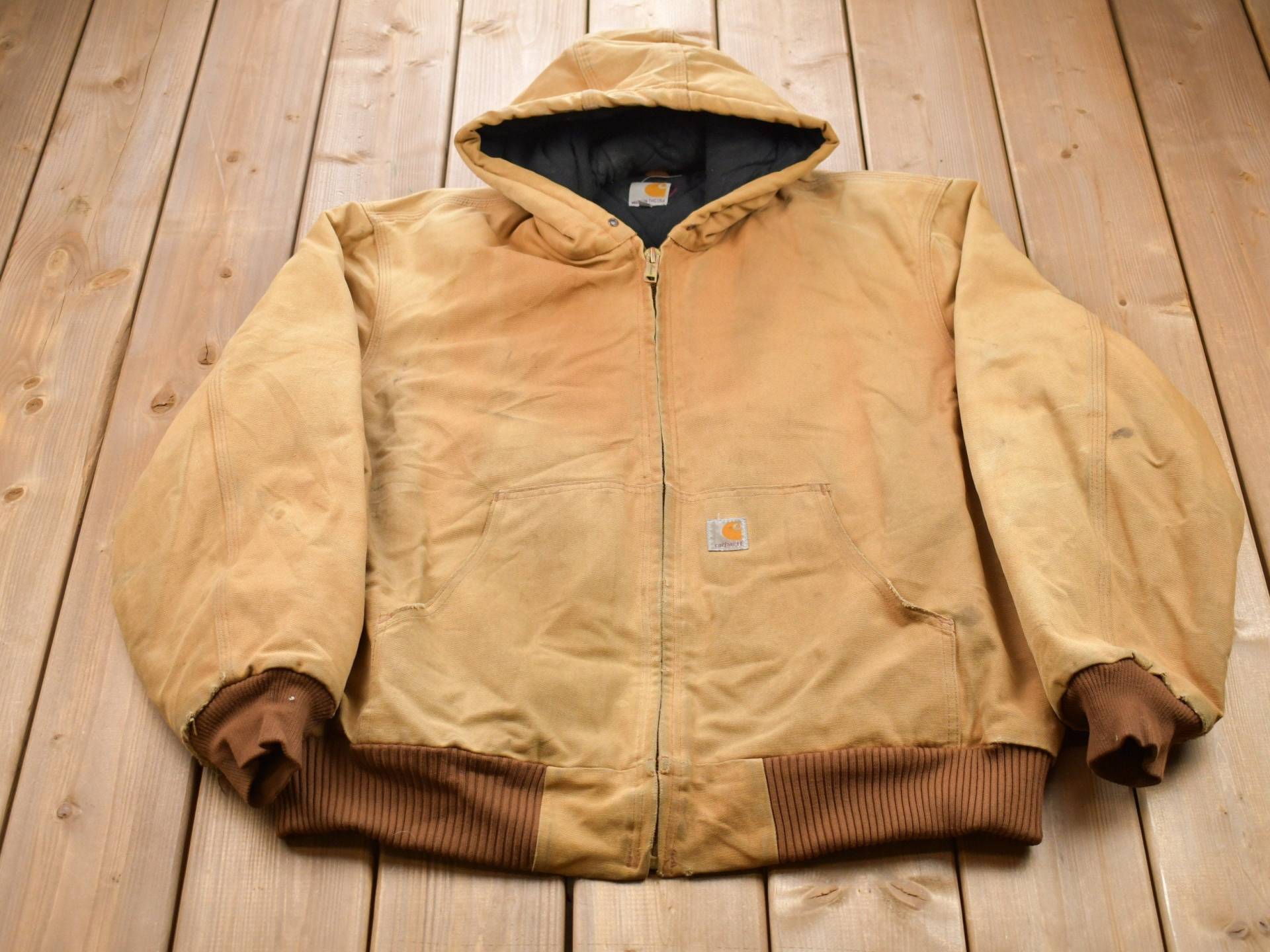 Vintage 1990Er Carhartt Kapuzenjacke/Arbeitskleidung Streetwear Made in Usa 90Er Fleece Gefütterte Jacke Distressed Union von Lostboysvintage