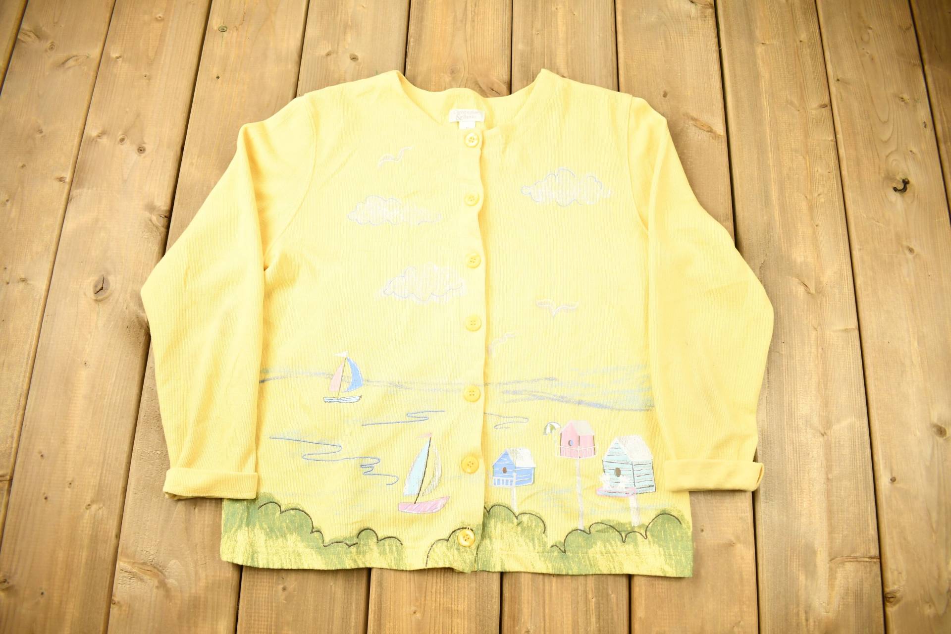 Vintage 1990S Christopher & Banks Sea Shore Strickjacke/Gelbe Cardigan Vintage 1990S Christopher & Banks Sea Shore Strickjacke/Gelbe Cardigan von Lostboysvintage