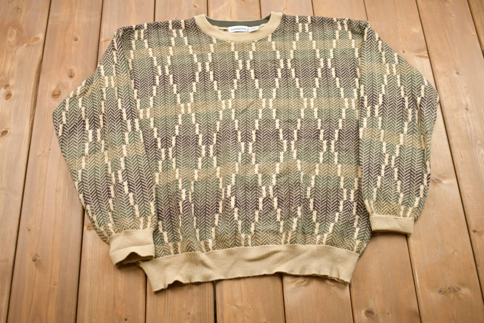 Vintage 1990Er Claiborne Strickpullover/90Er Crewneck Musterpullover Outdoor Handgestrickt Pullover Sweatshirt von Lostboysvintage