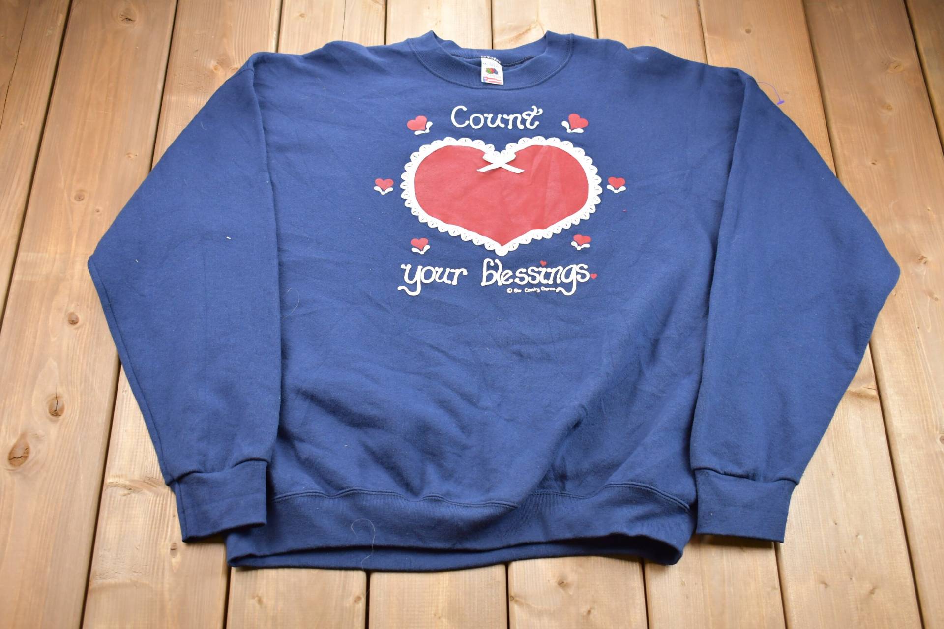 Vintage 1990S Count Your Blessings Herz Sweatshirt Mit Rundhalsausschnitt/90S Crewneck Souvenir Athleisure Streetwear Made in Usa von Lostboysvintage