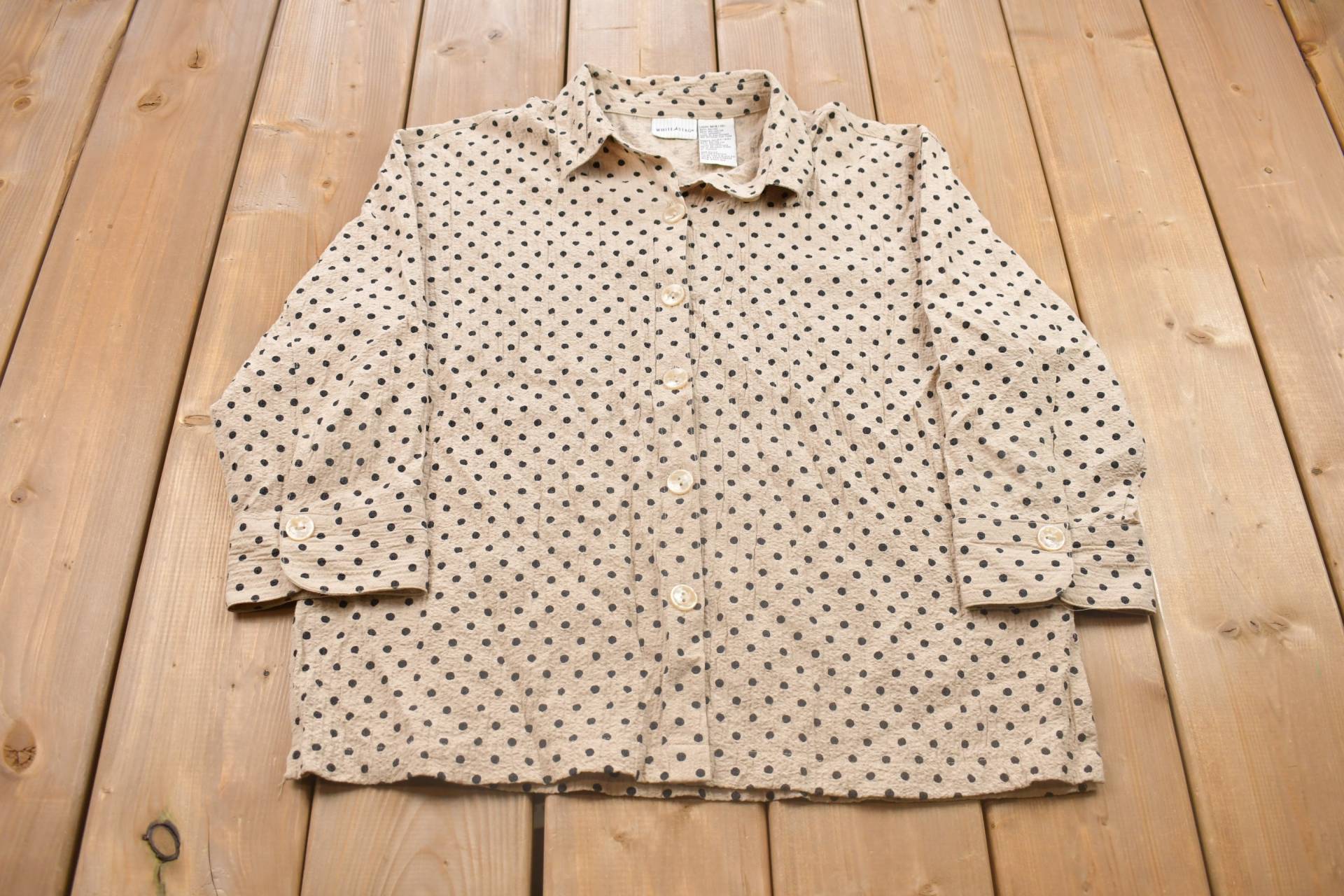 Vintage 1990Er Damen Polka Dot Button Up Shirt/Bluse Flanell Basic von Lostboysvintage