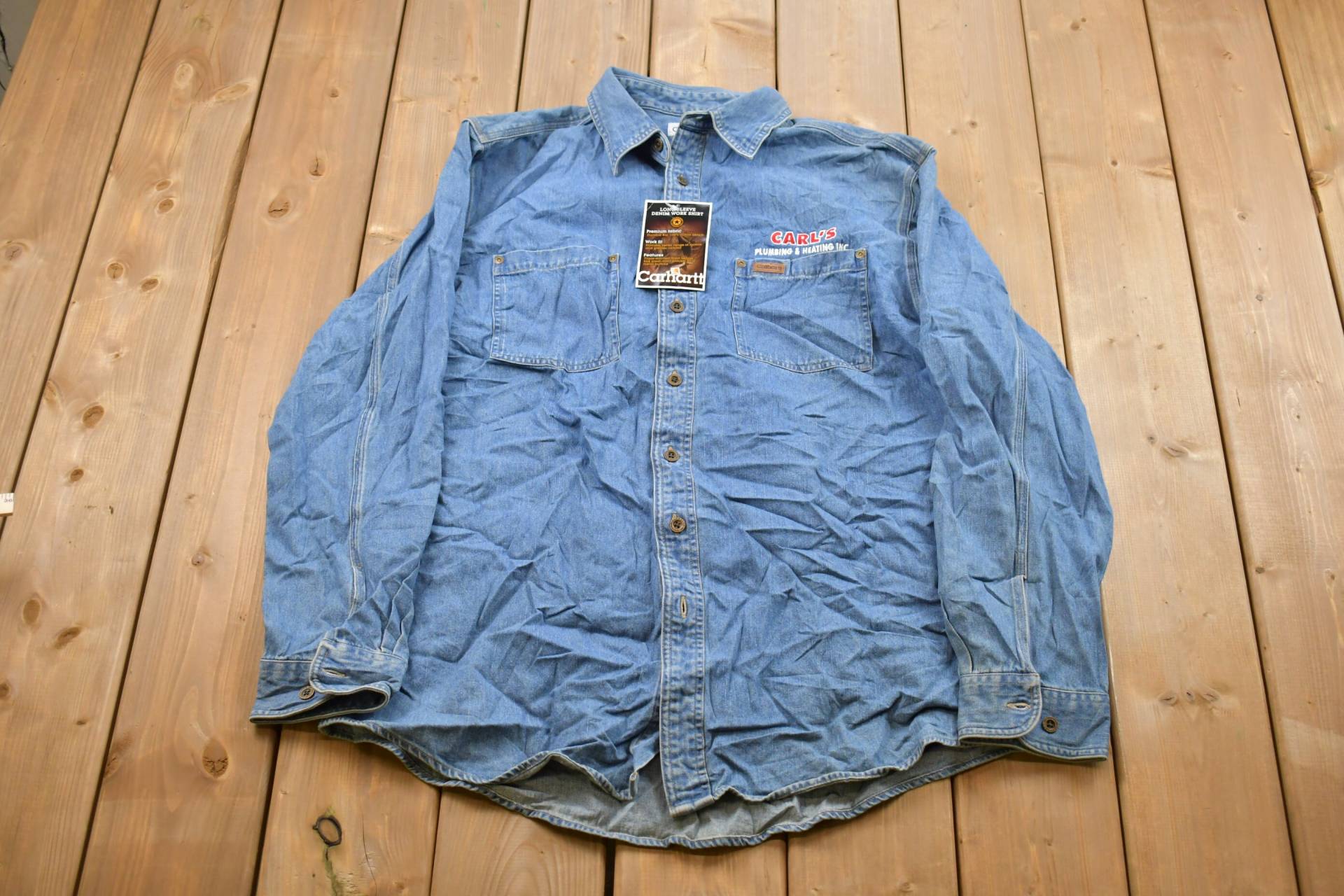 Vintage 1990S Deadstock Bnwt Carhartt Button Up Shirt/Denim Arbeitskleidung von Lostboysvintage