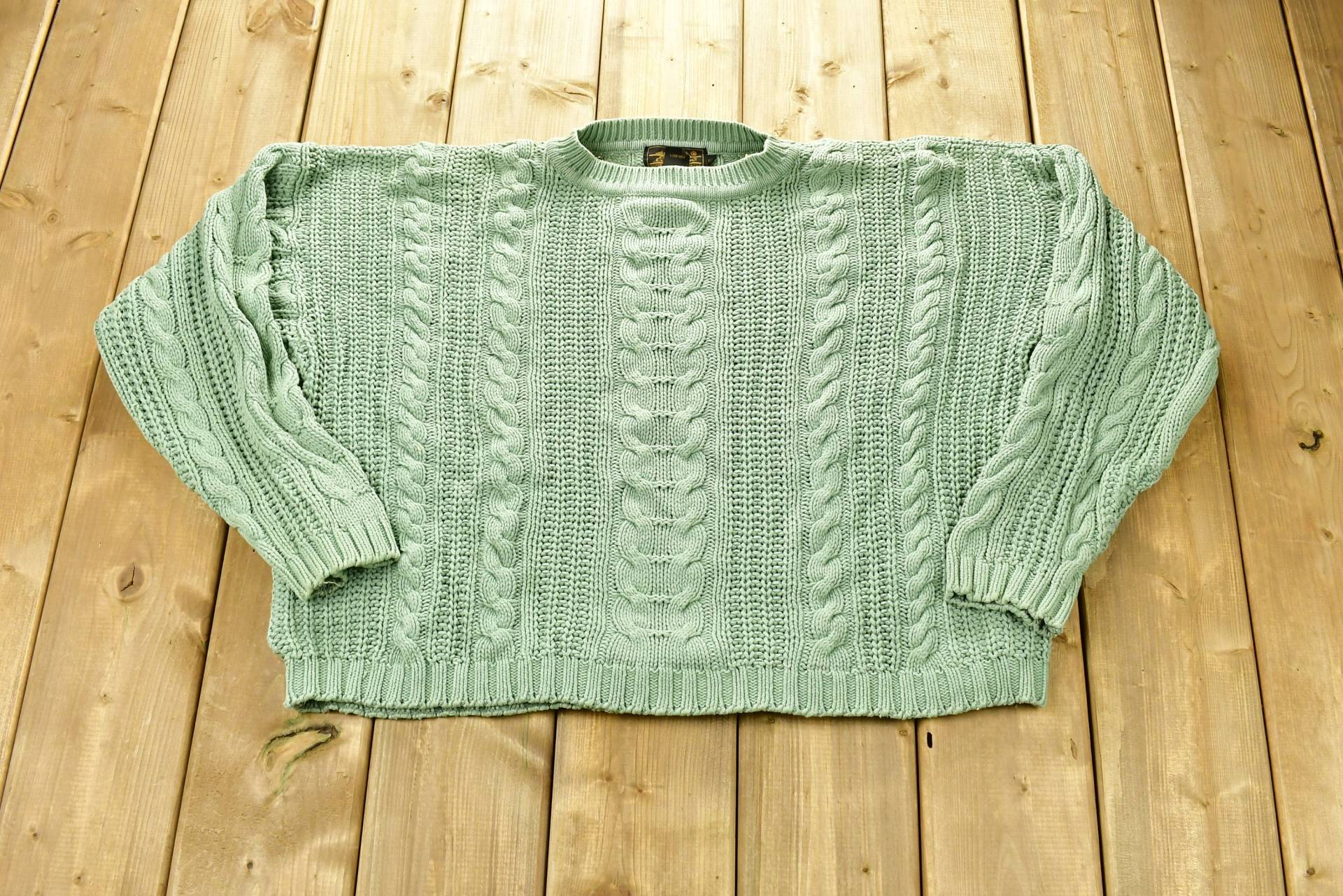 Vintage 1990S Eddie Bauer 3D Zopfmuster Damen-Pullover/90S Rundhals Outdoor Sweatshirt Abstrakte Grafik von Lostboysvintage