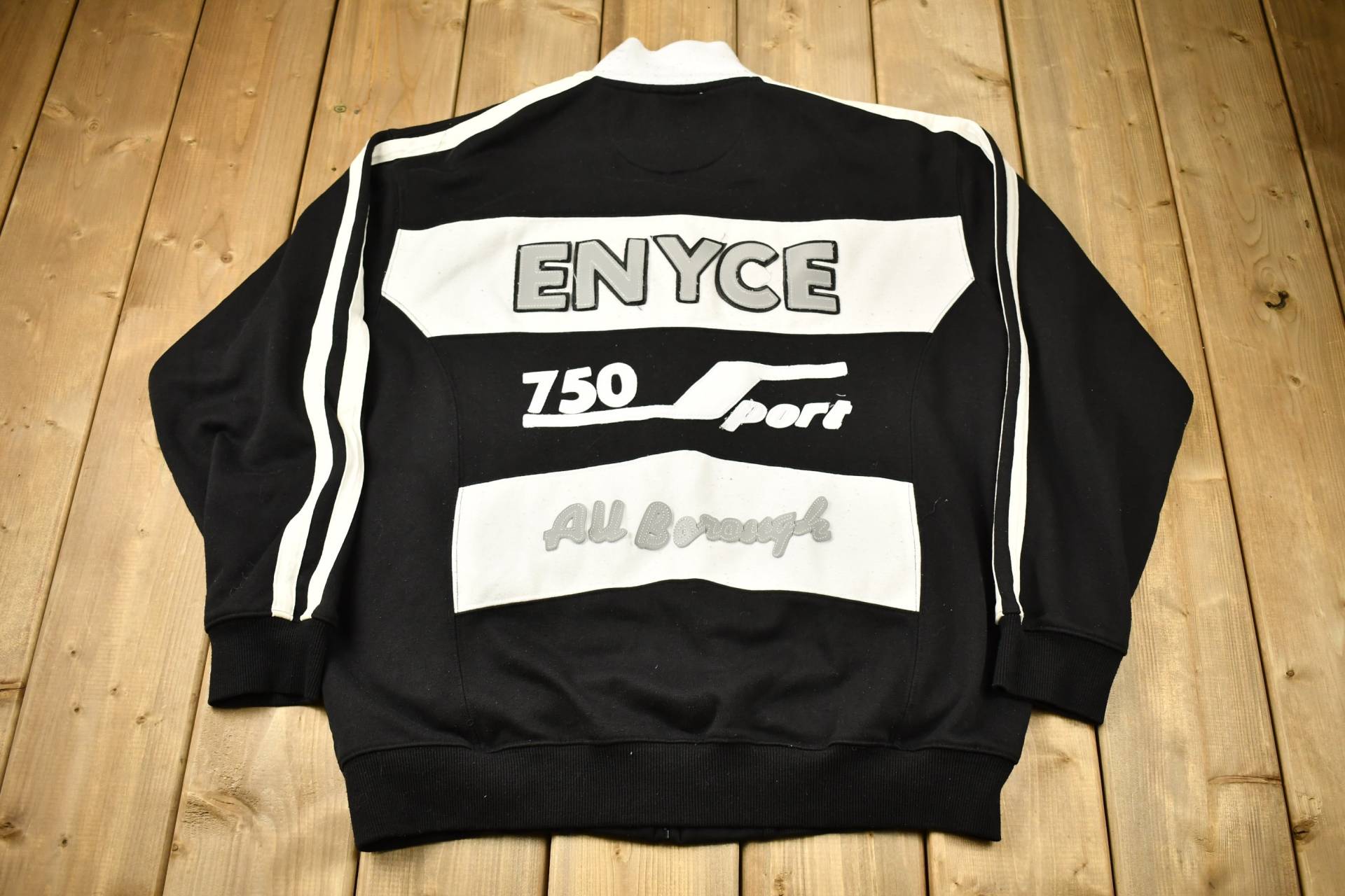 Vintage 1990Er Enyce 750 Sport Full Zip Patchwork Sweatshirt/Souvenir Athleisure Streetwear Bestickt von Lostboysvintage