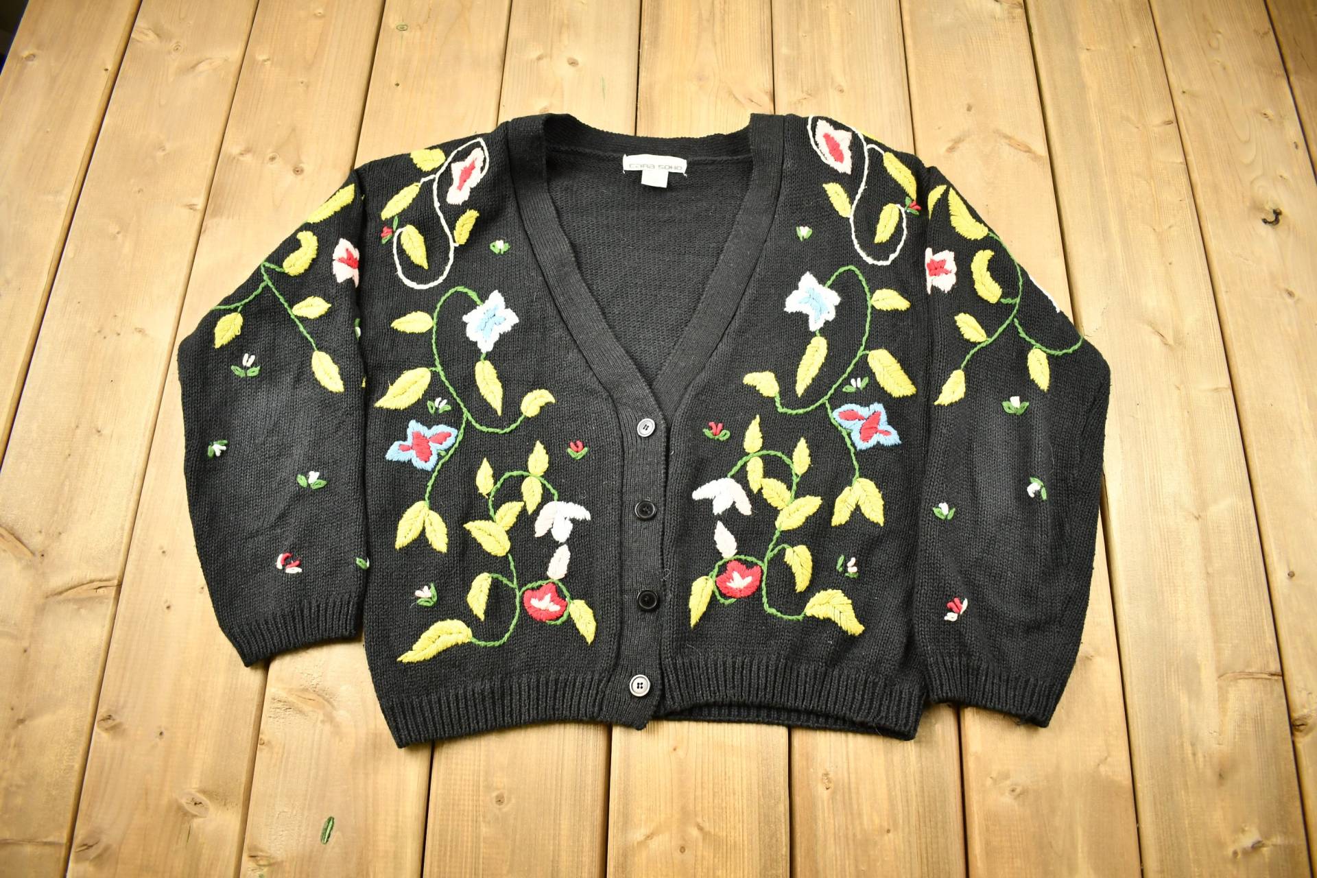Vintage 1990S Floral Bestickte Strickjacke/Cardigan Button Up Patchwork Bestickt von Lostboysvintage