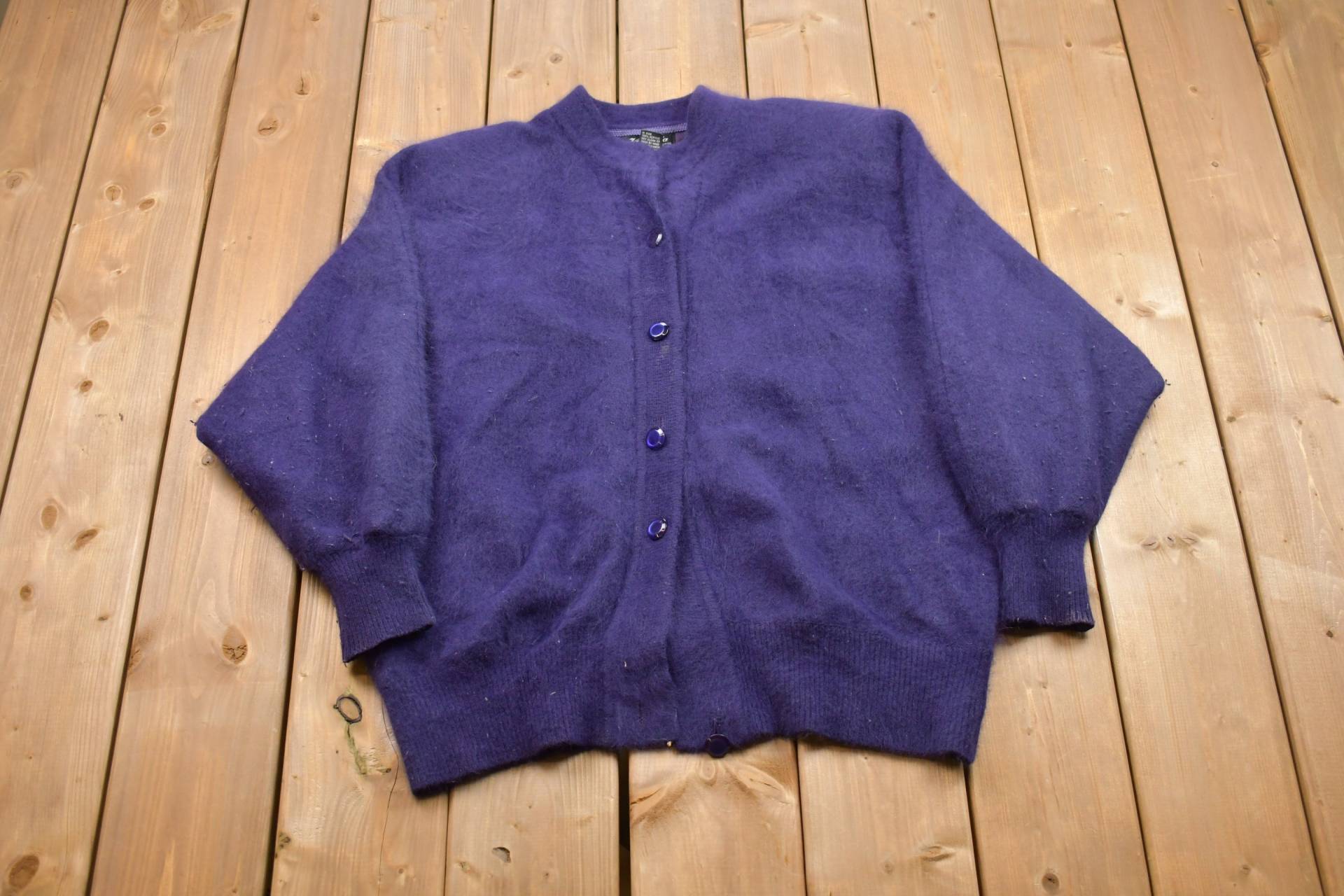 Vintage 1990S Furry Knit Button Up Top/1990Er Jahre Bluse Faux Mohair Pullover Muster Arbeitskleidung von Lostboysvintage