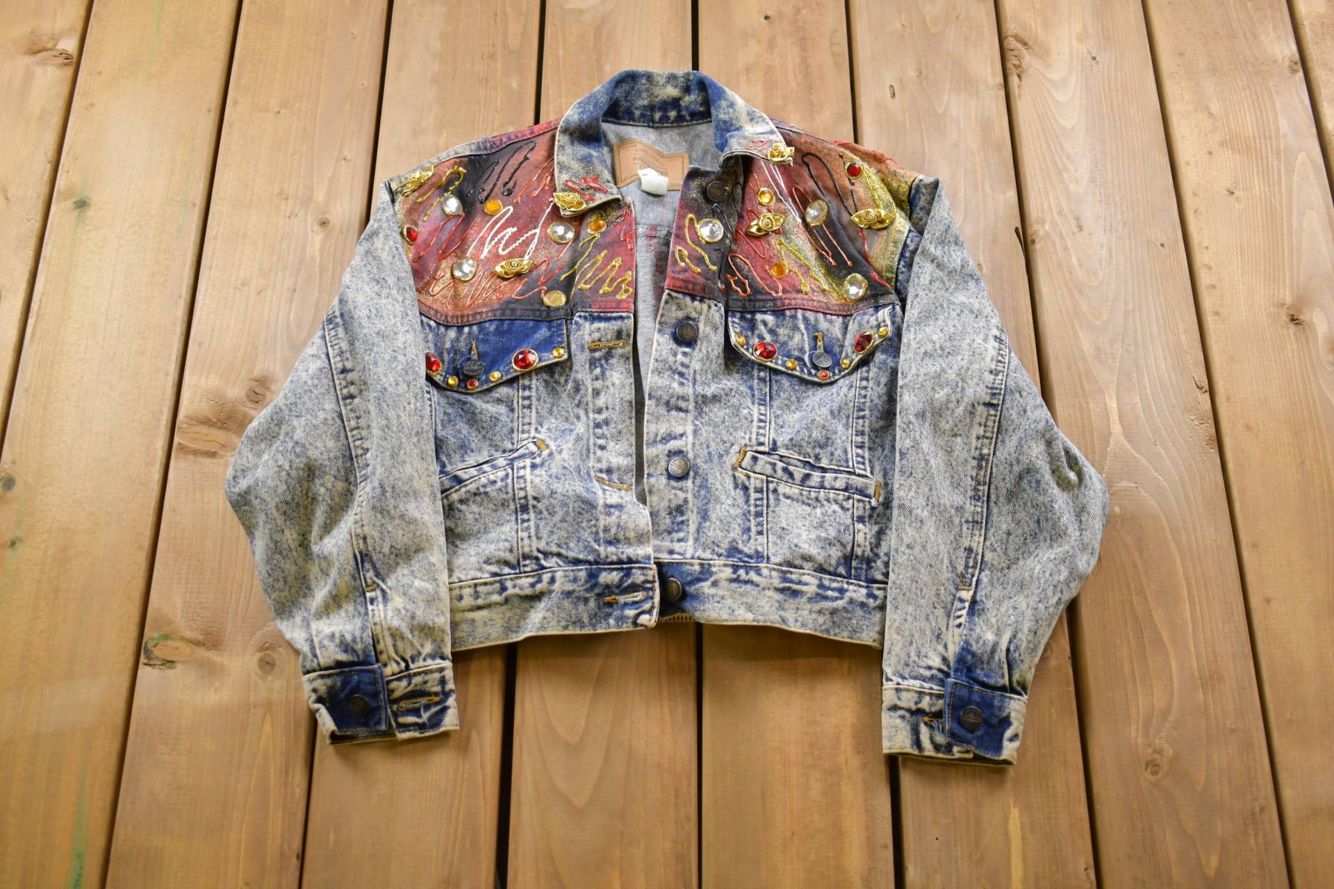 Vintage 1990Er Edelstein Jeansjacke/Denim Streetwear Herbst Oberbekleidung Herbstjacke Made in Usa Bedazzled von Lostboysvintage