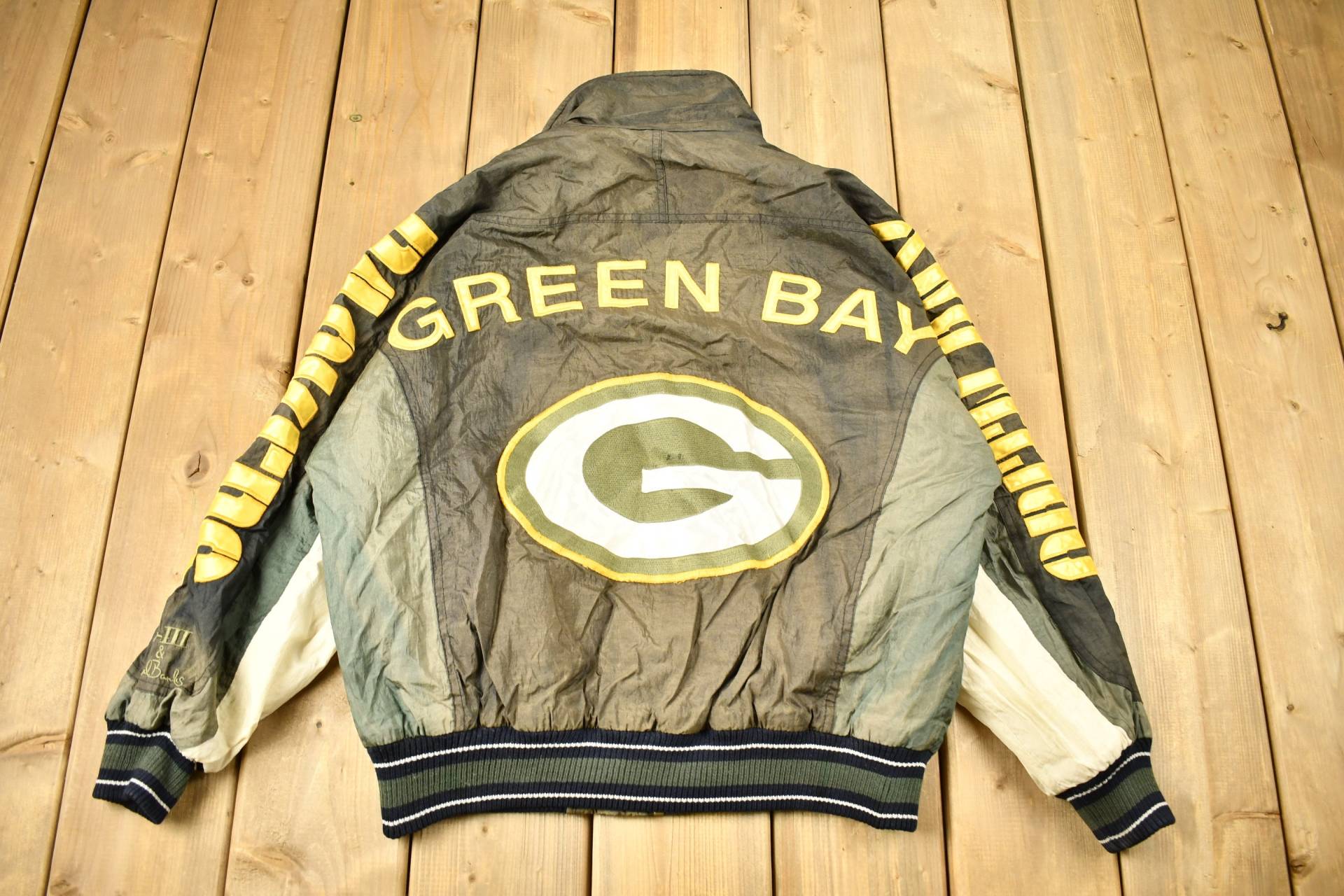 Vintage 1990S Green Bay Packers Nfl Damen Erstlingsjacke/Color Block Sportswear Patchwork Bestickt von Lostboysvintage