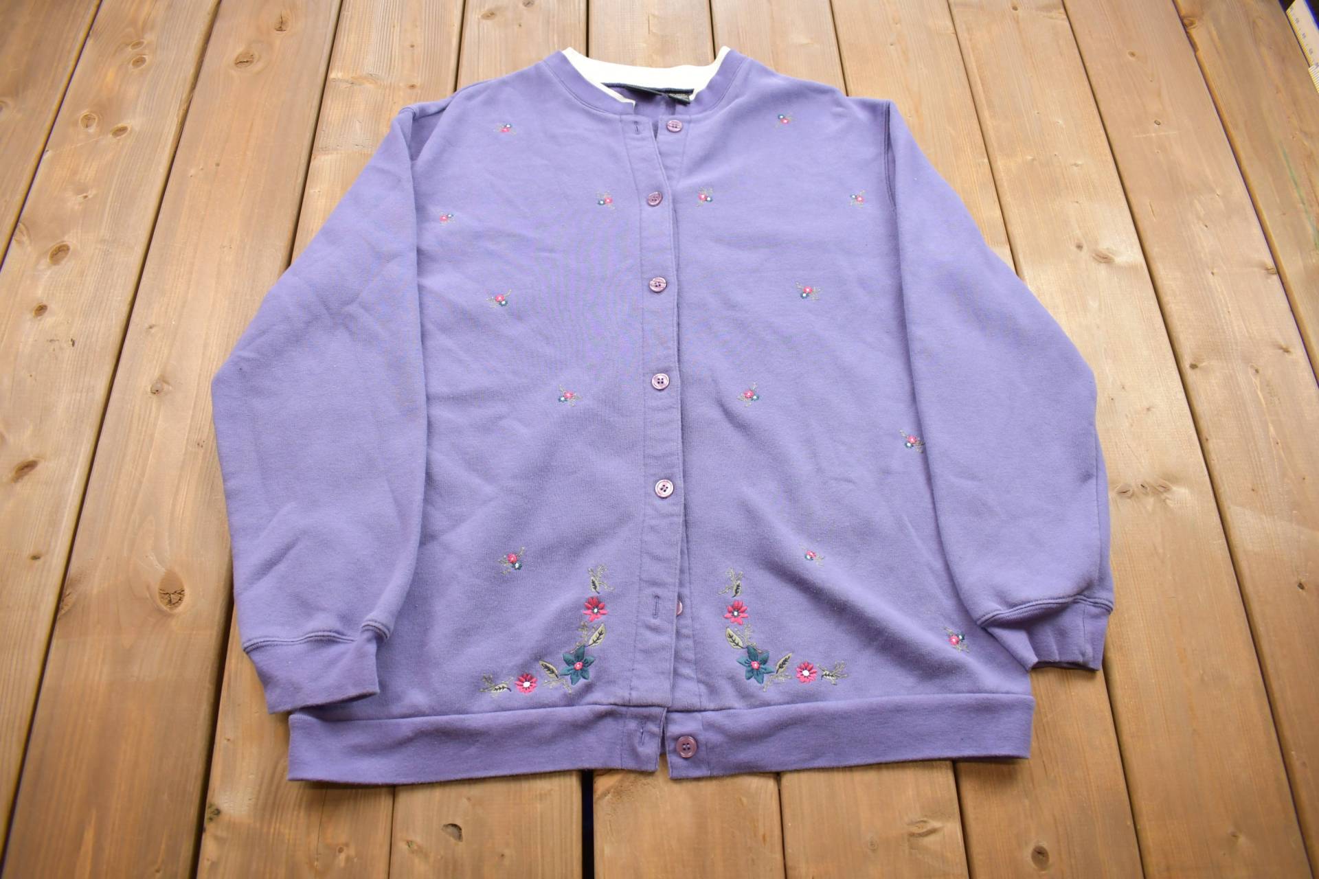 Vintage 1990Er Jahre Jenny Buchanan Blumendetails Cardigan Pullover/Button Up Patchwork Bestickt Made in Usa von Lostboysvintage