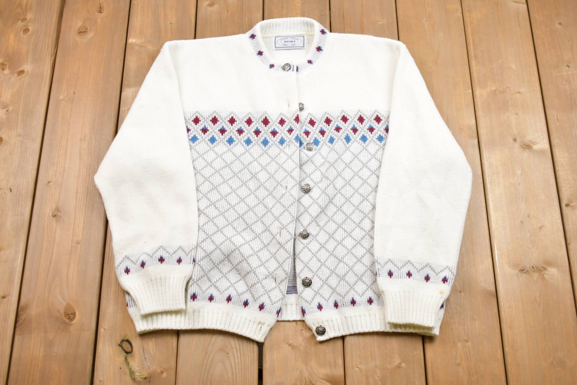 Vintage 1990Er Jersilo Button Up Cardigan Pullover/Bestickt Made in Usa von Lostboysvintage