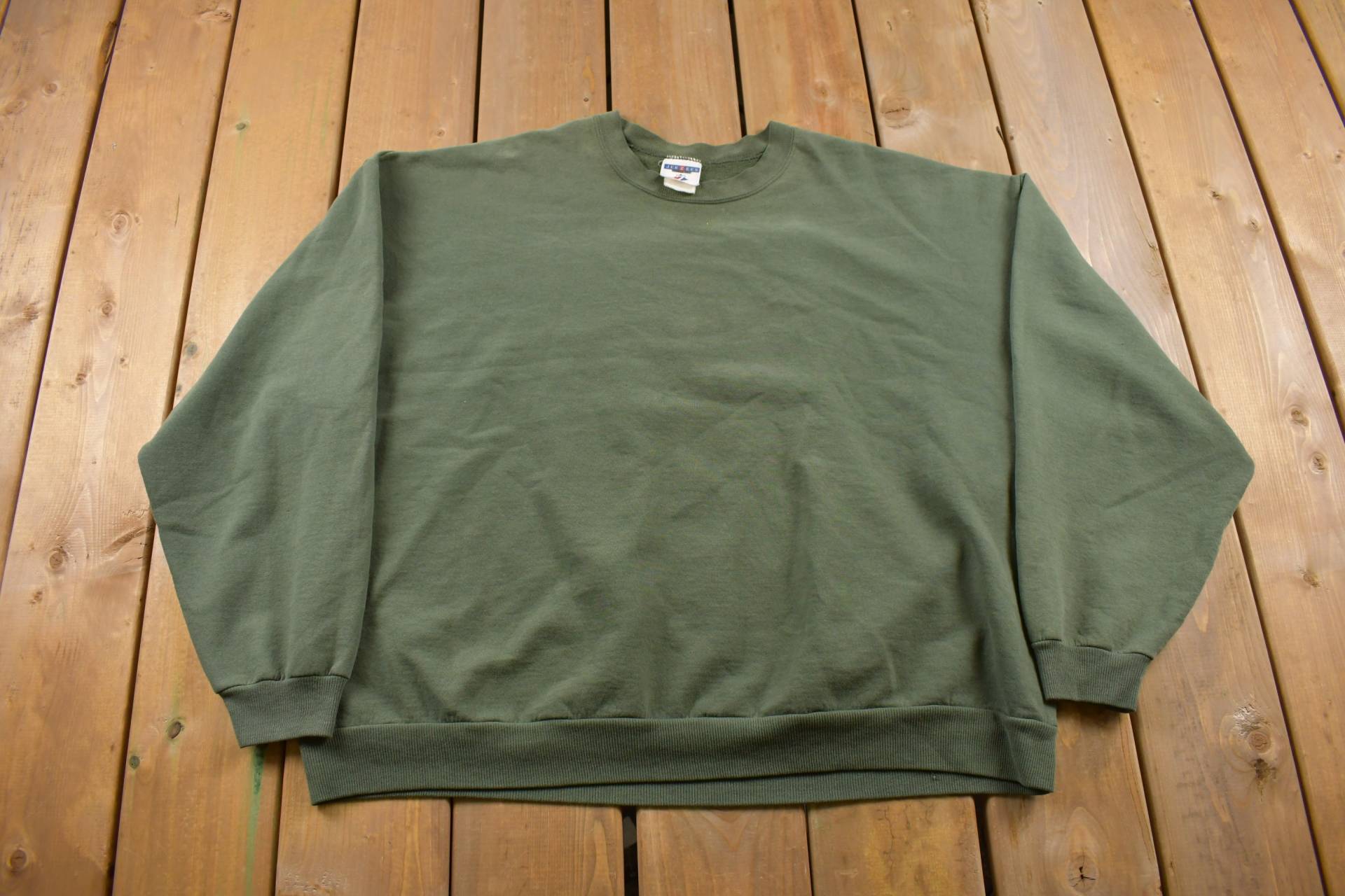 Vintage 1990S Jerzees Blank Grünes Sweatshirt Mit Rundhalsausschnitt/90S Crewneck Made in Usa Essential Streetwear von Lostboysvintage