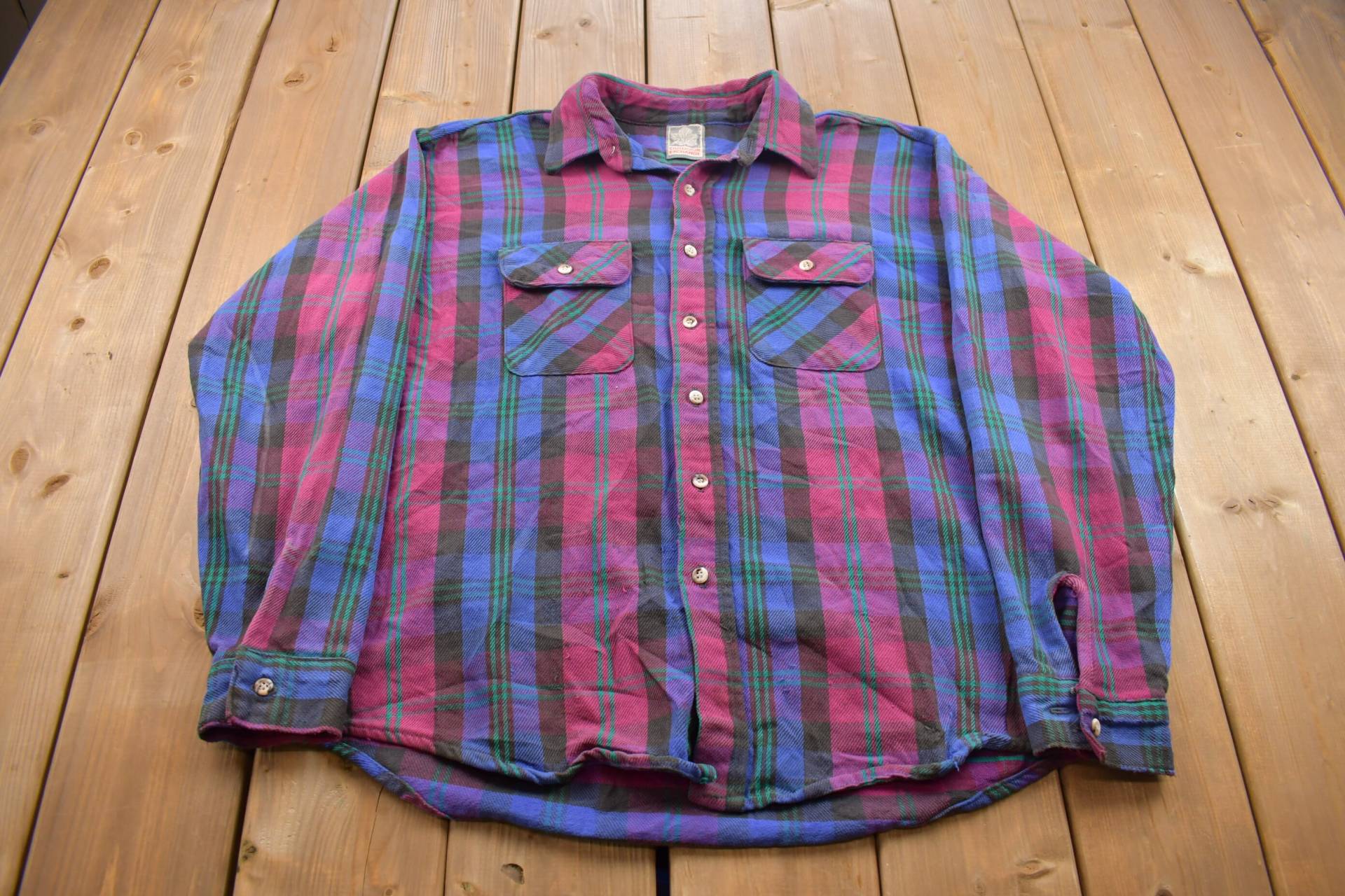 Vintage 1990Er Outdoor Exchange Kariertes Button-Up-Hemd/Hergestellt in Den Usa 1990Er-Jahre-Button-Up Vintage-Flanell Basic-Button-Up von Lostboysvintage