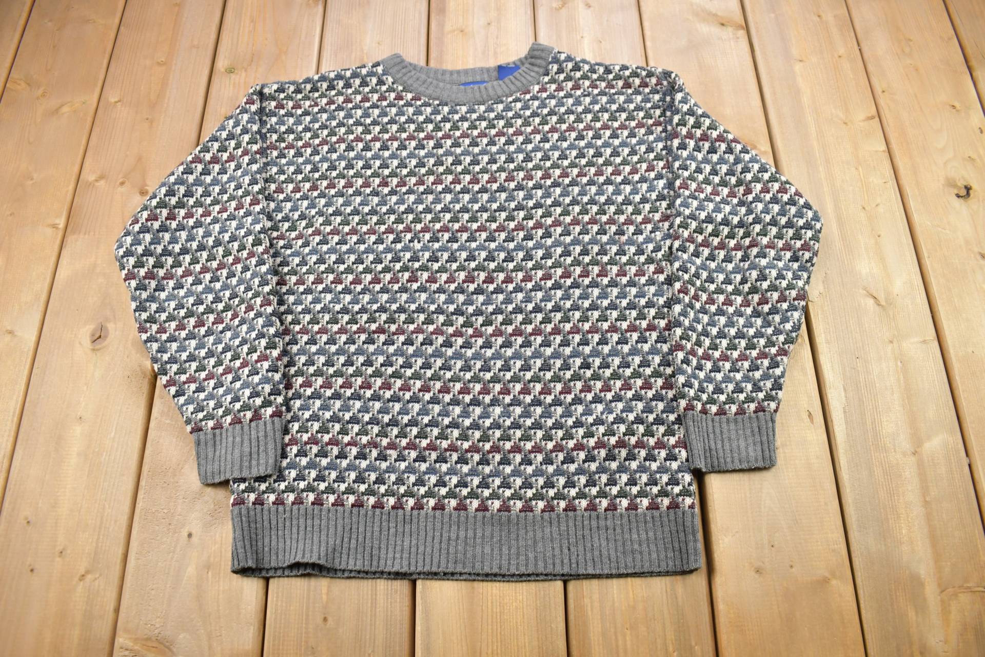 Vintage 1990S Lifestyle Munsingwear Strickpullover Mit Rundhalsausschnitt/All Over Pattern Buntes Sweatshirt Abstraktes Muster von Lostboysvintage