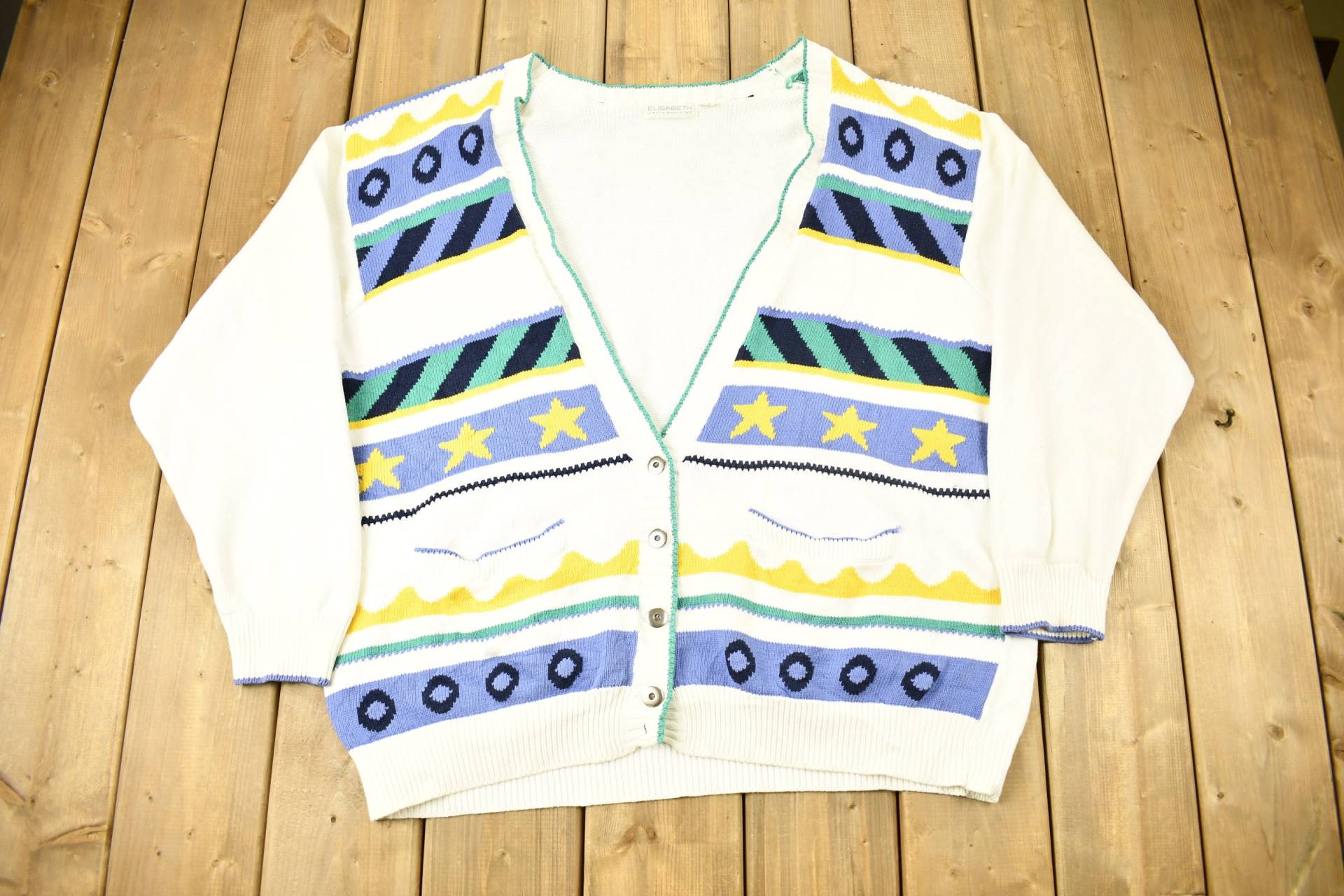 Vintage 1990Er Liz Claiborne Strickjacke/Cardigan Button Up Color Block Pullover Gestreifter von Lostboysvintage