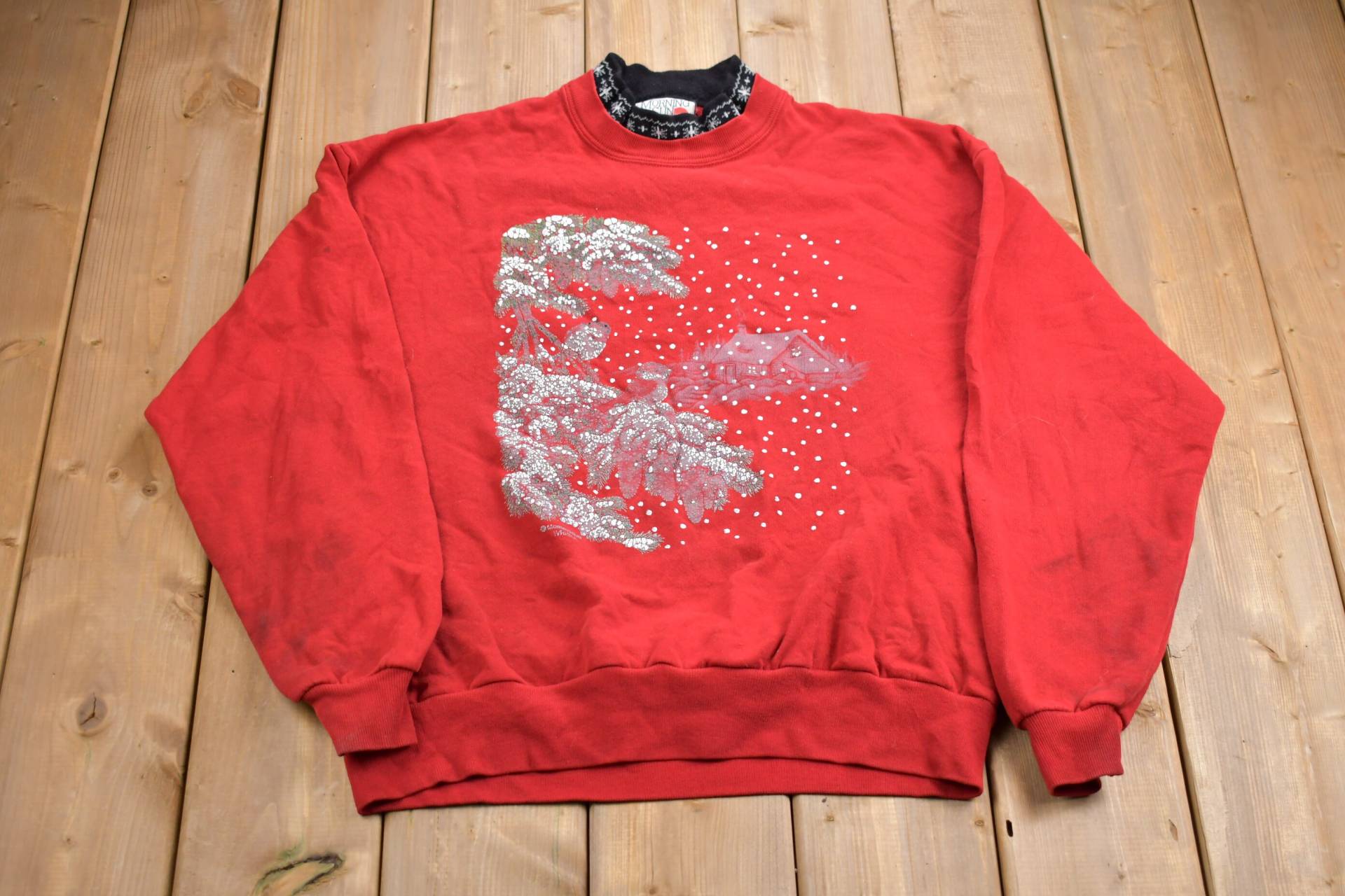 Vintage 1990S Morgensonne Winter Wunderland Doppelkragen Rundhalsausschnitt/Natur Print Sweatshirt Wildnis Pullover von Lostboysvintage