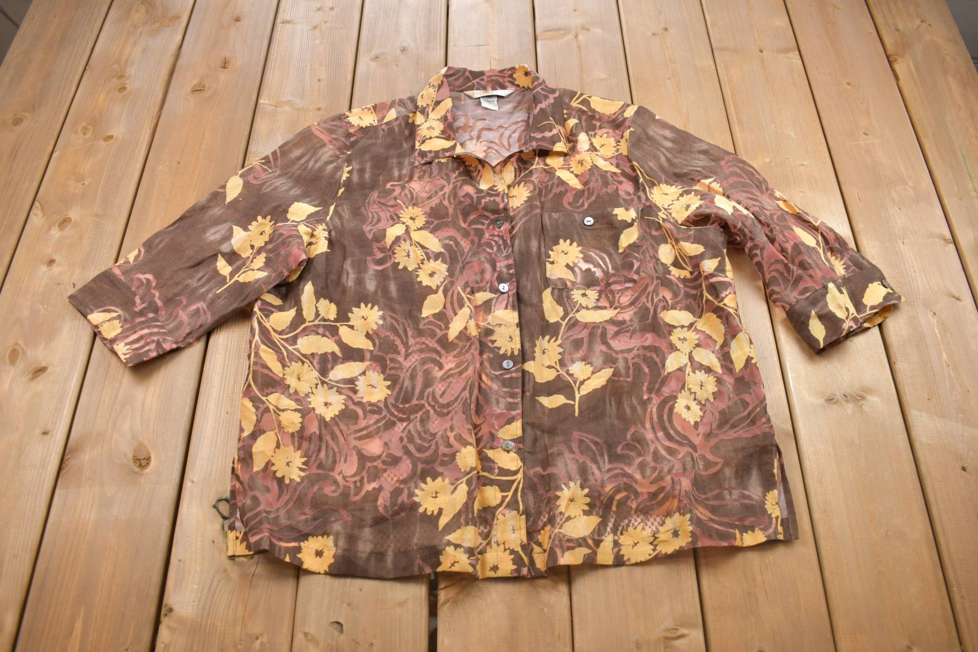 Vintage 1990S Napa Valley Lichtdurchlässiges Florales Hemd Mit Knöpfen/Abstraktes Muster Freizeithemd Formelles von Lostboysvintage