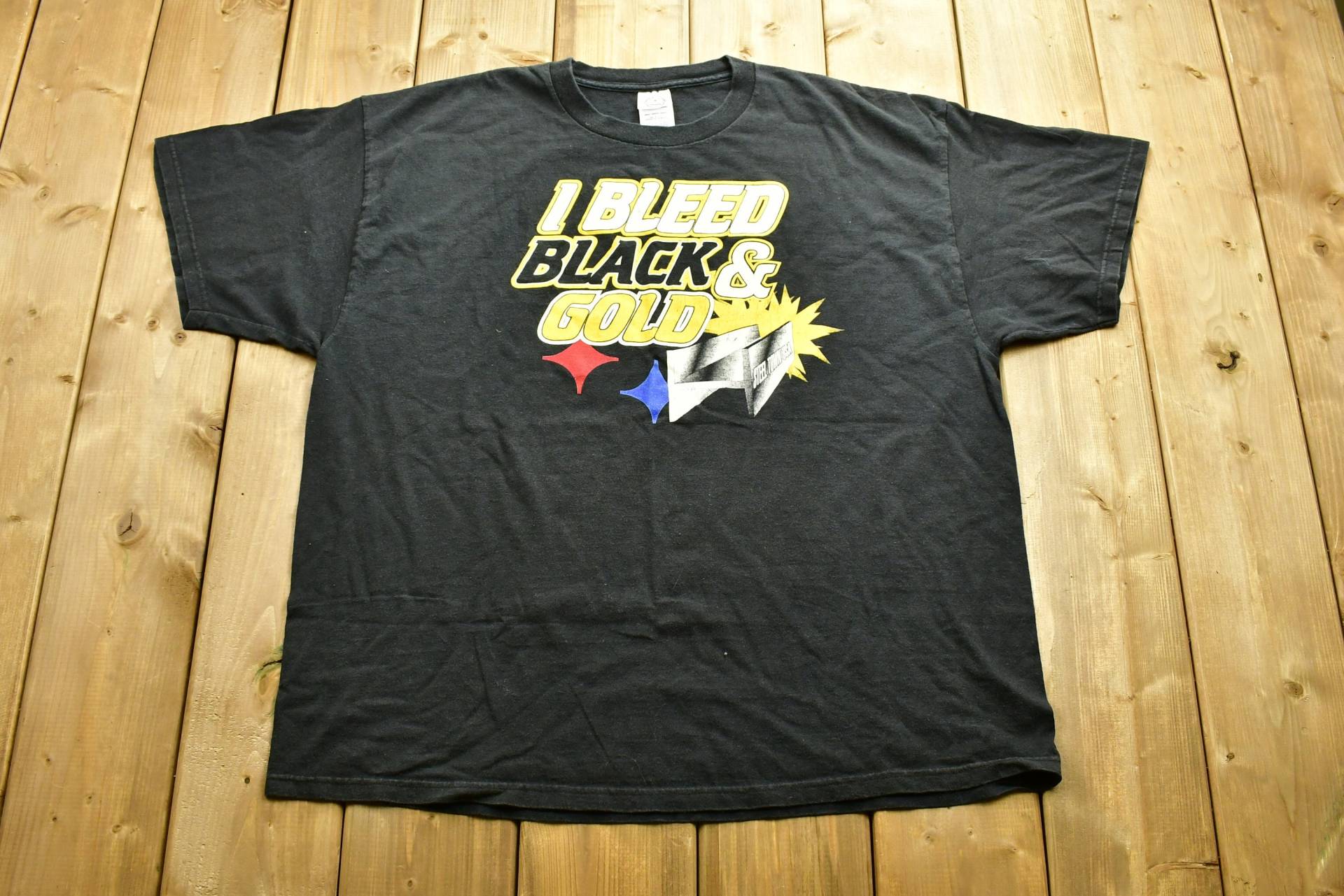 Vintage 1990Er Pittsburgh Steelers Football T-Shirt/Nfl Fan Gear 90Er Streetwear Athleisure Sportbekleidung Bleed Black & Gold von Lostboysvintage