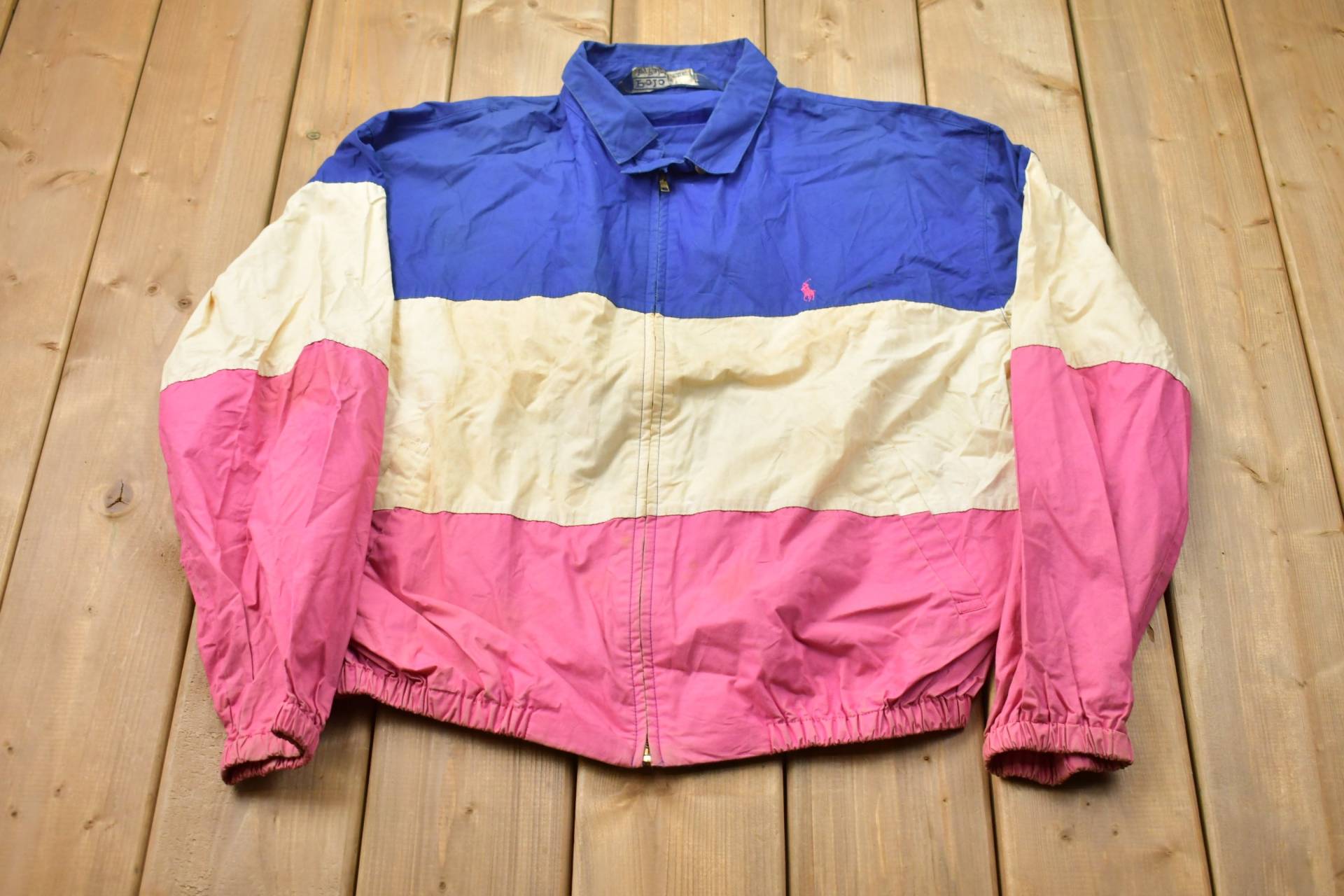 Vintage 1990Er Polo Ralph Lauren Canvas Jacke/90Er Zip Up Streetwear Athleisure Gestreifte 80Er von Lostboysvintage