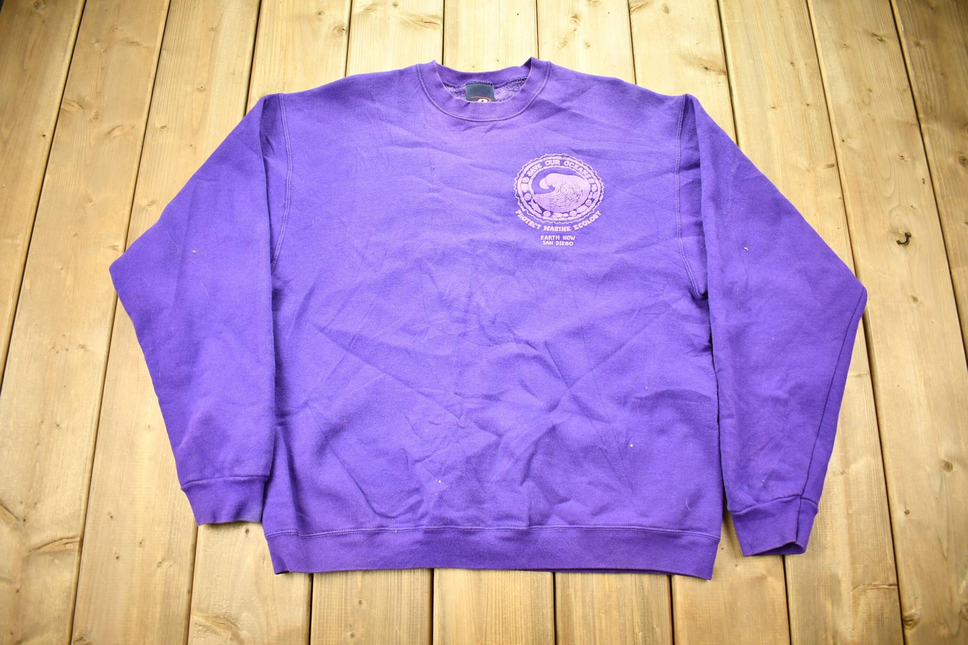 Vintage 1990Er Jahre Save Our Oceans Protect Marine Ecology Crewneck Sweatshirt/90Er Souvenir Earth Now San Diego Pro Player von Lostboysvintage