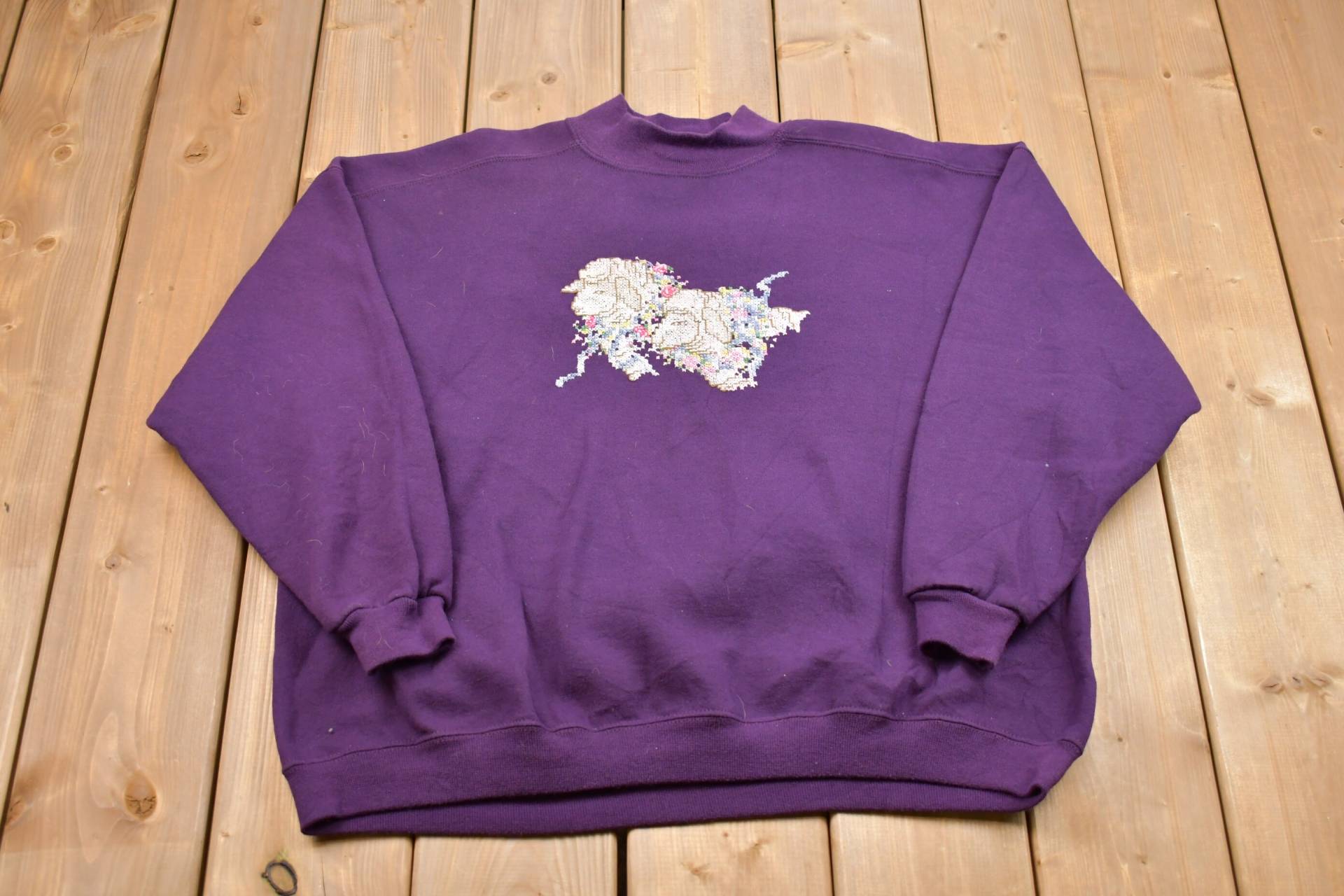 Vintage 1990Er Jahre Handbesticktes Schaf/Made in Usa 90Er Crewneck Tiere Sweatshirt American Streetwear Pullover von Lostboysvintage