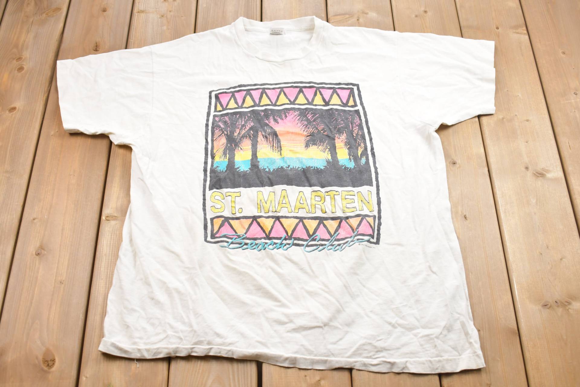 Vintage 1990Er St. Maarten Beach Club T-Shirt/Souvenir Streetwear Made in Usa Urlaubs-T-Shirt Reisen & Tourismus von Lostboysvintage