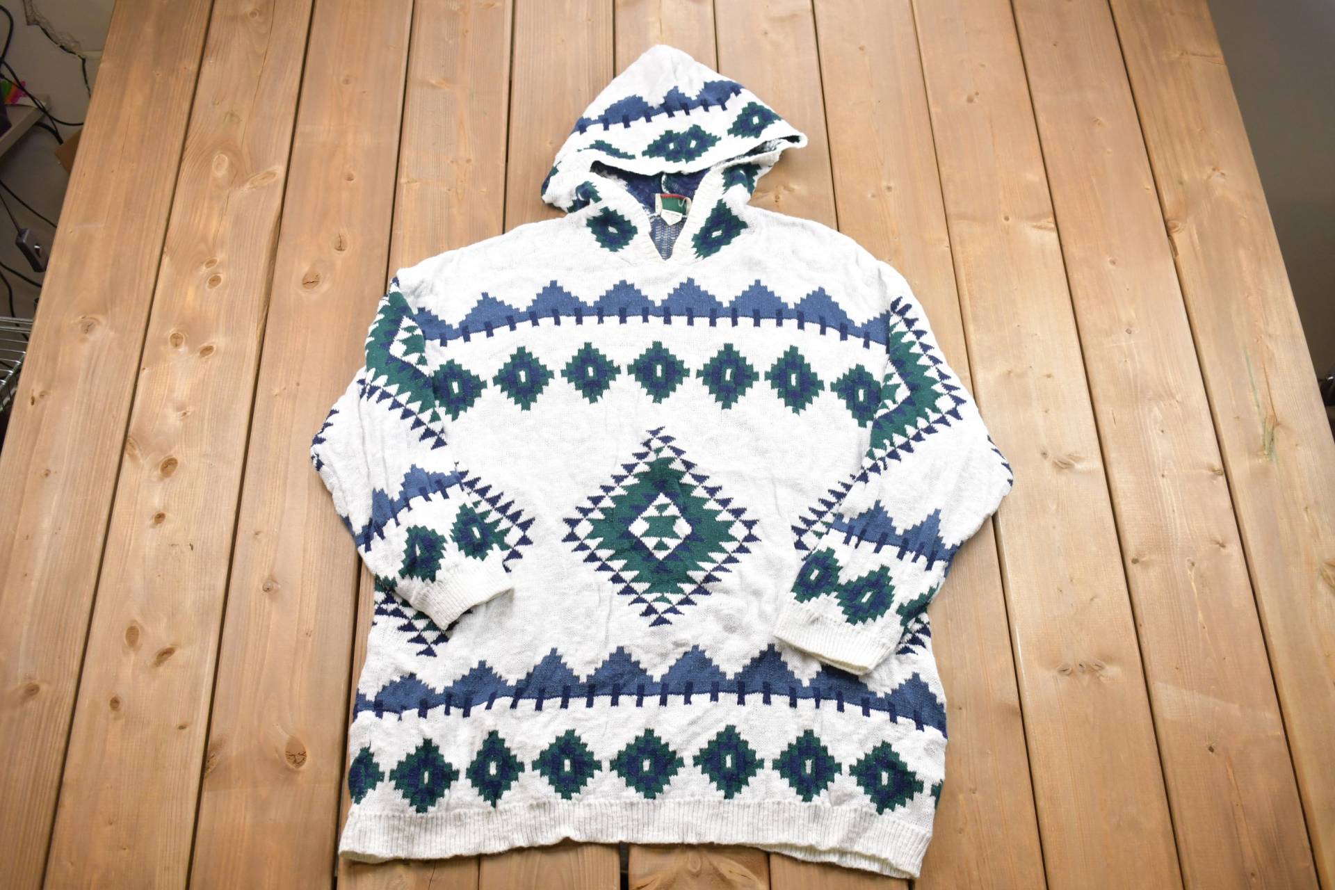 Vintage 1990Er Stefano Aztec Grafik Hoodie/Made in Usa 90Er Jahre Pullover 80Er Bestickt Farbblock von Lostboysvintage