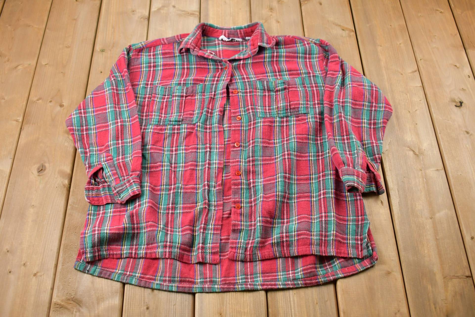 Vintage 1990S Tangibles Kariertes Hemd Mit Knöpfen/1990's Button Up Flanell Freizeitkleidung Arbeitskleidung Muster von Lostboysvintage