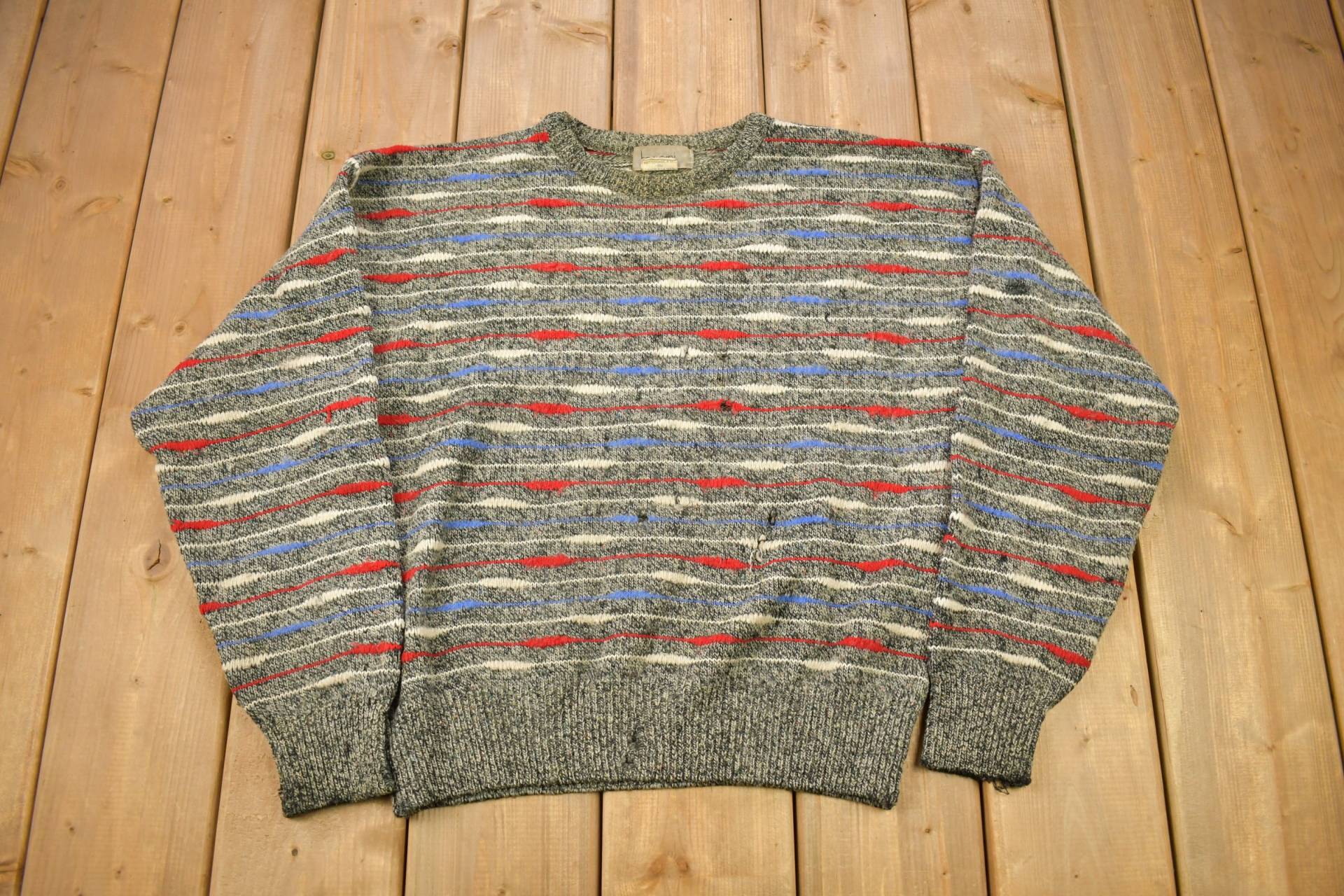 Vintage 1990S Tosani Gestreifter Strickpullover Rundhals/90S All Over Pattern Buntes Sweatshirt Abstraktes Muster von Lostboysvintage