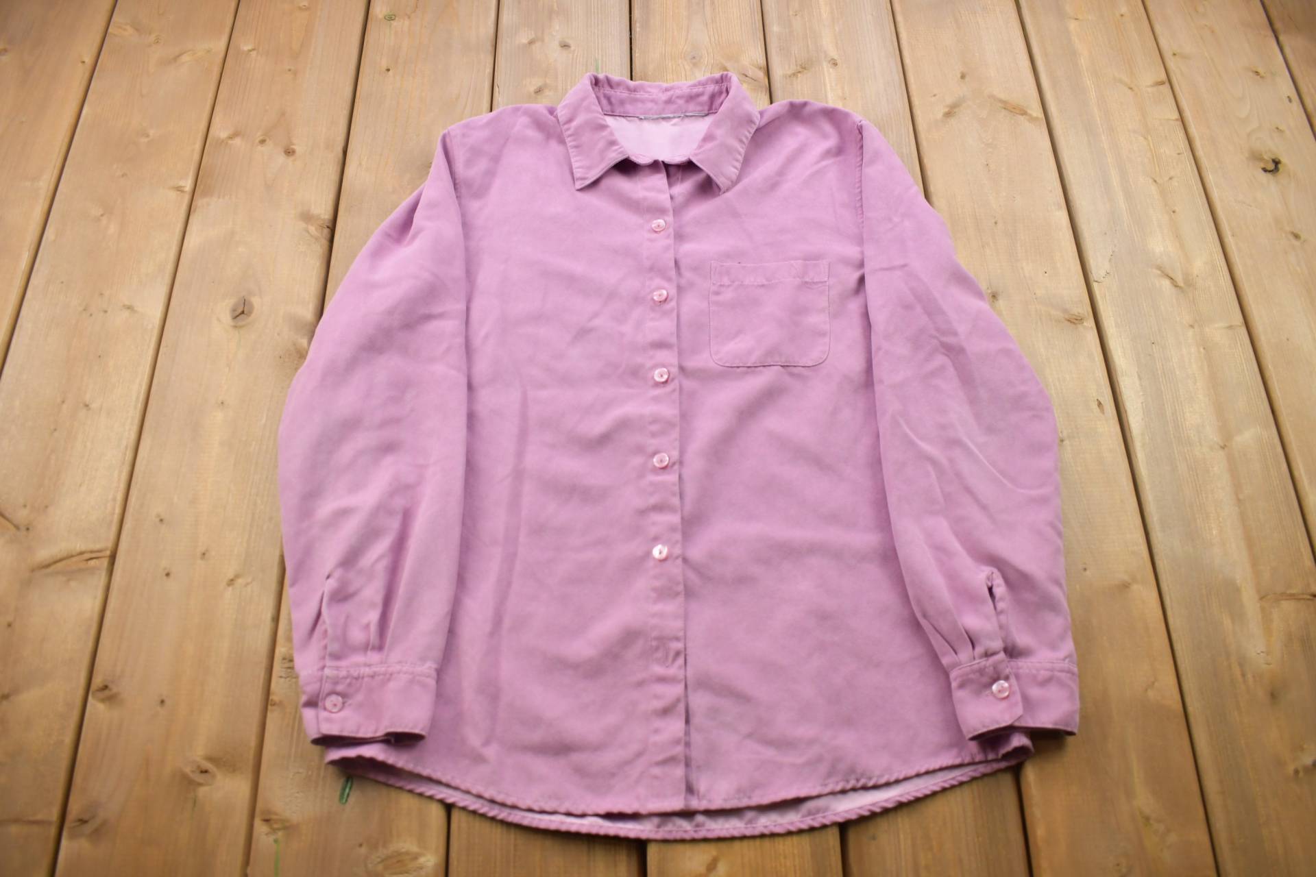 Vintage 1990Er Jahre Rosa Wildleder Button Up Shirt/Made in Usa Flanell Freizeitkleidung Arbeitskleidung Muster von Lostboysvintage