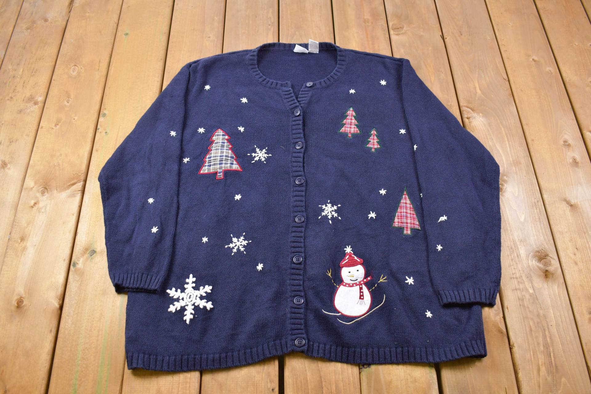 Vintage 1990S Winter Wunderland Button Up Cardigan Sweater/Patchwork Bestickt von Lostboysvintage