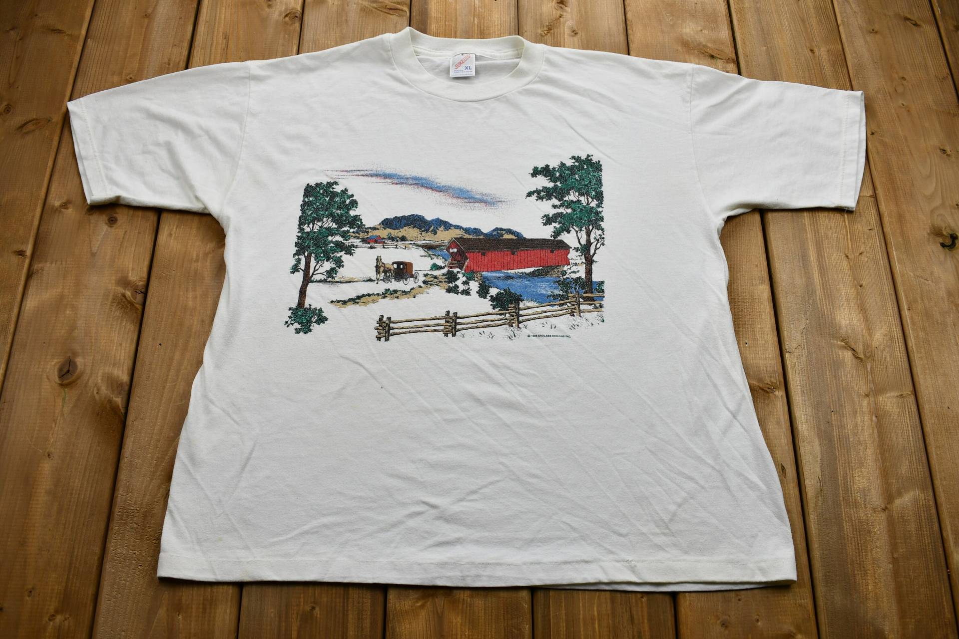 Vintage 1995 Old Farm T-Shirt/Pferdekutsche Berge 90S Streetwear Retro Style Made in Usa Athleisure von Lostboysvintage