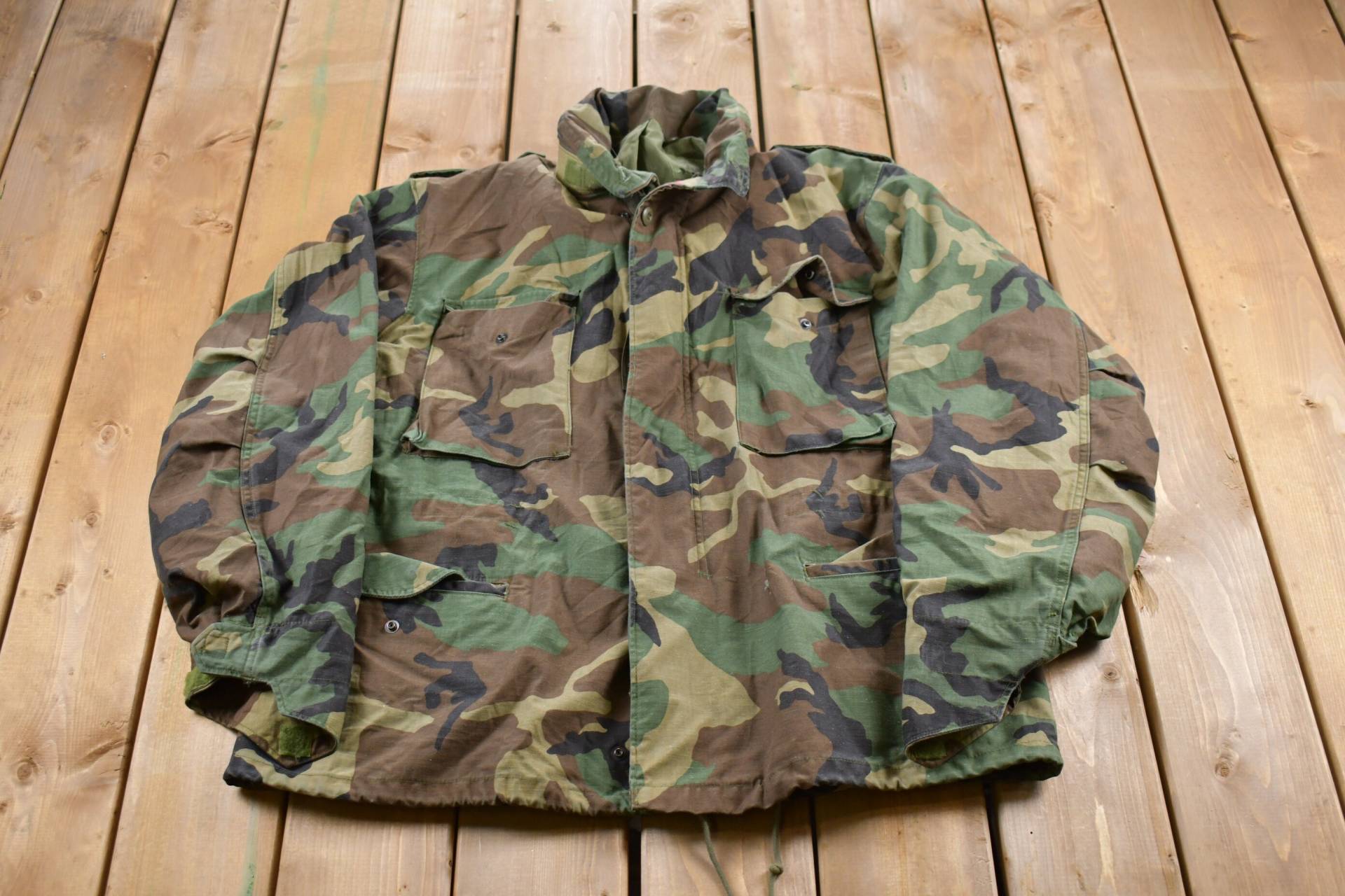 Vintage 2000 Camo Militär Feldjacke/Durchgeknöpft Us Army Green Armee Streetwear Fashion Armeejacke von Lostboysvintage