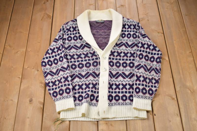 Vintage 80Er Azteken Print Strickpullover/80S Cardigan Musterpullover Outdoor Handgestrickt Curling von Lostboysvintage