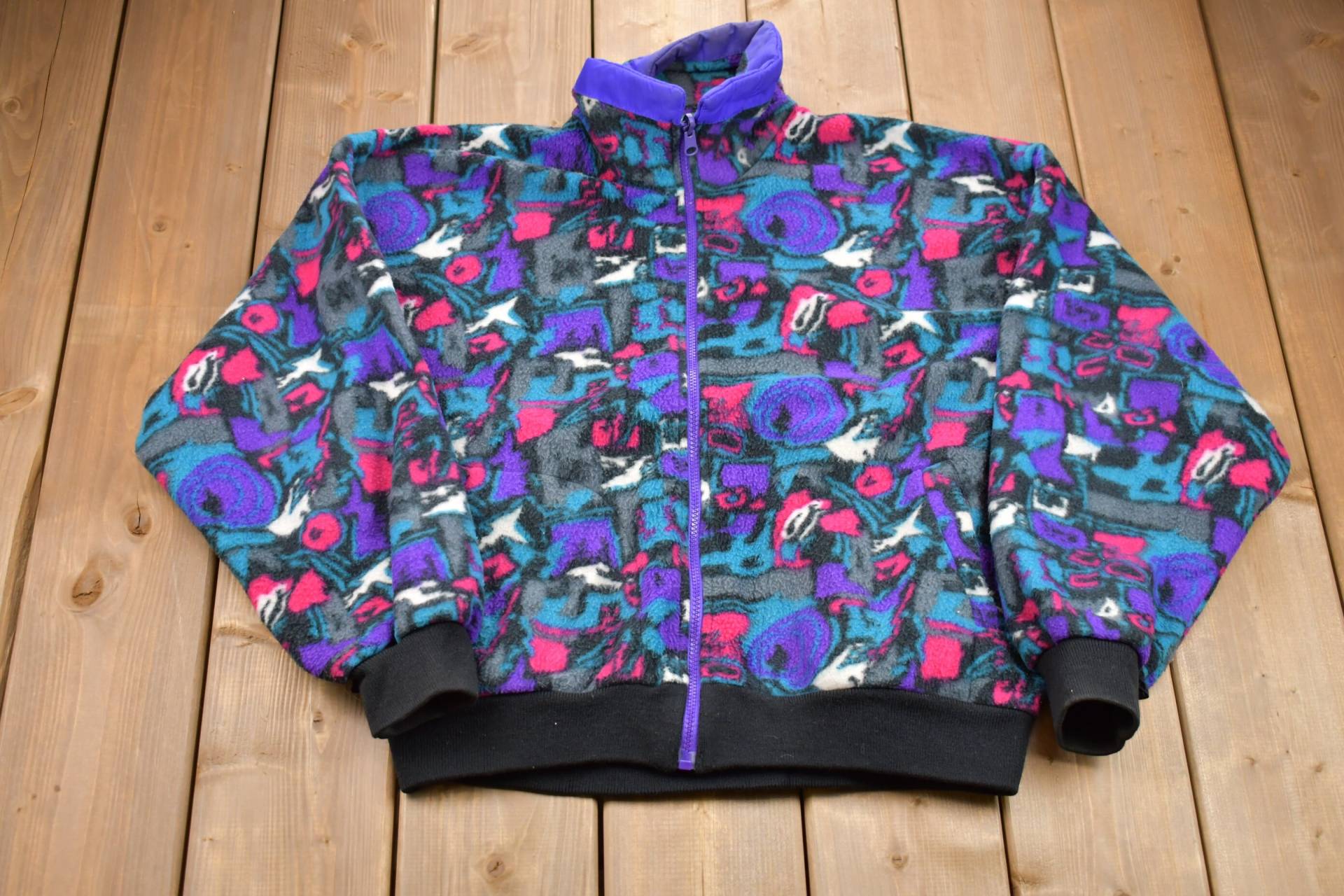 Vintage 80Er Jahre Abstrakt All Over Print Full Zip Fleece Von Cabin Creek/Sportkleidung Streetwear Athleisure Wandern von Lostboysvintage