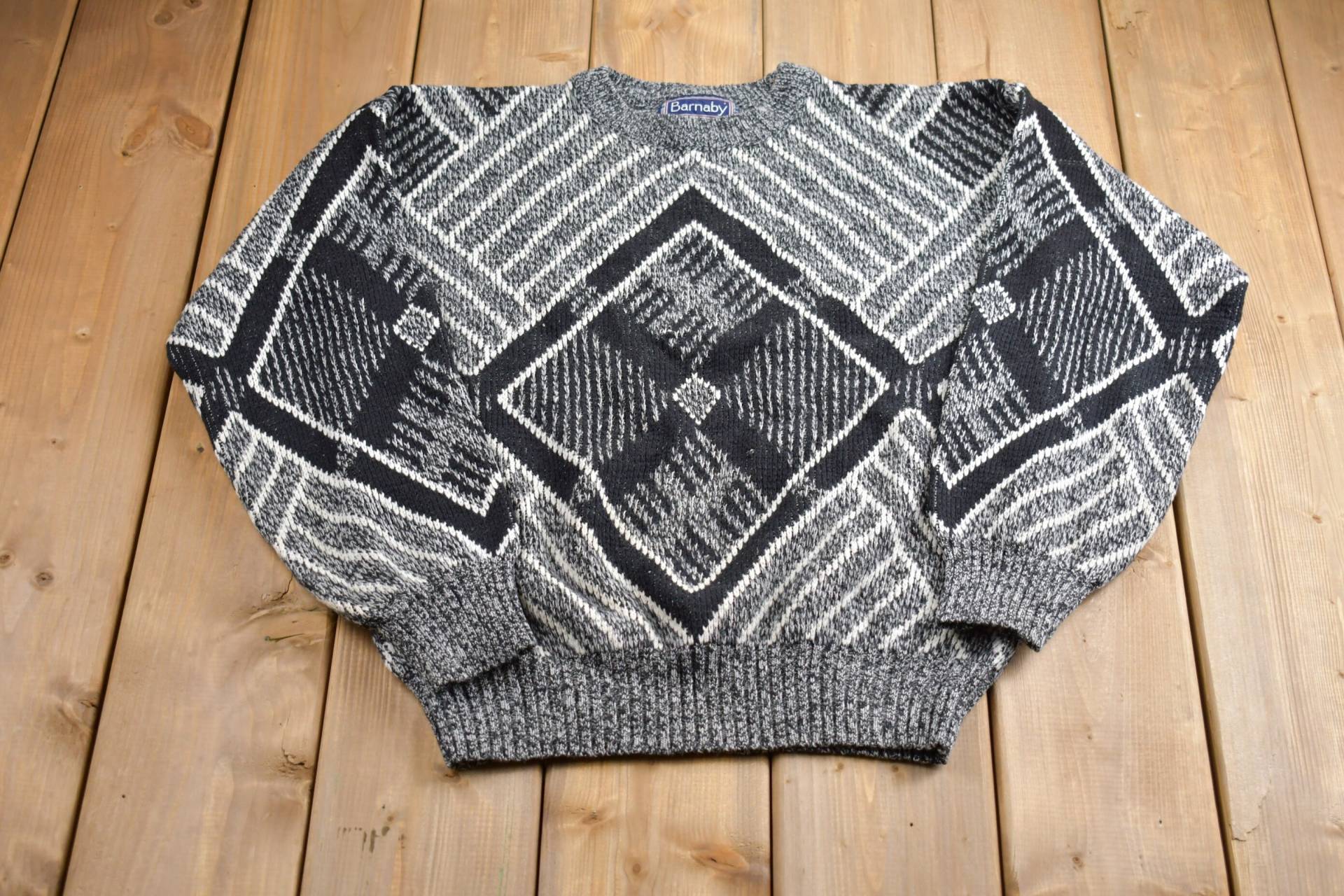 Vintage 80Er Jahre Barnaby Strickpullover/Pullover Rundhalsausschnitt Musterpullover Outdoor Handgestrickt von Lostboysvintage