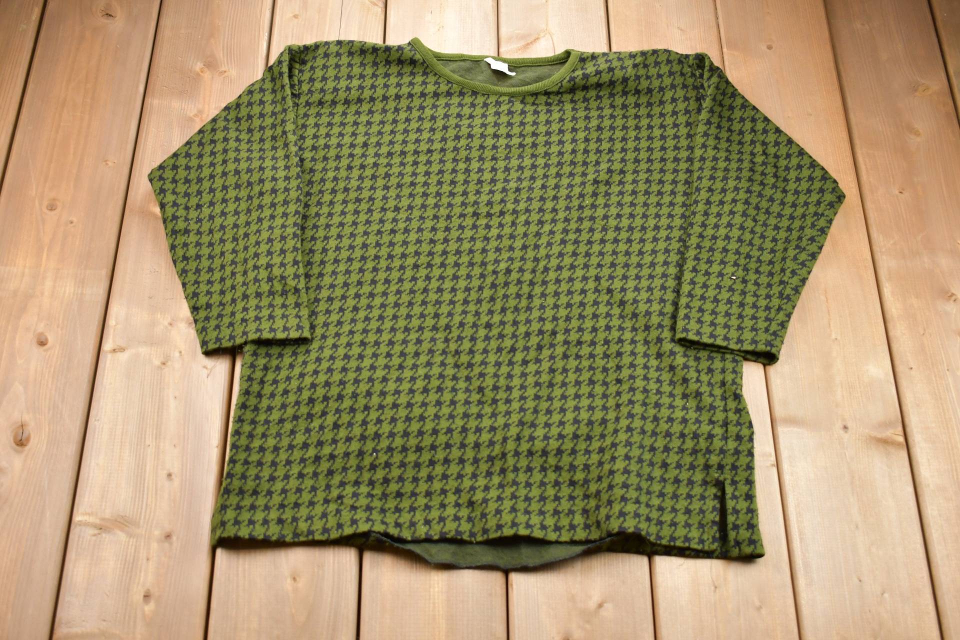 Vintage 1980Er Hahnentritt-strickpullover/80Er Crewneck Musterpullover Outdoor Handgestrickt Pullover Sweatshirt von Lostboysvintage