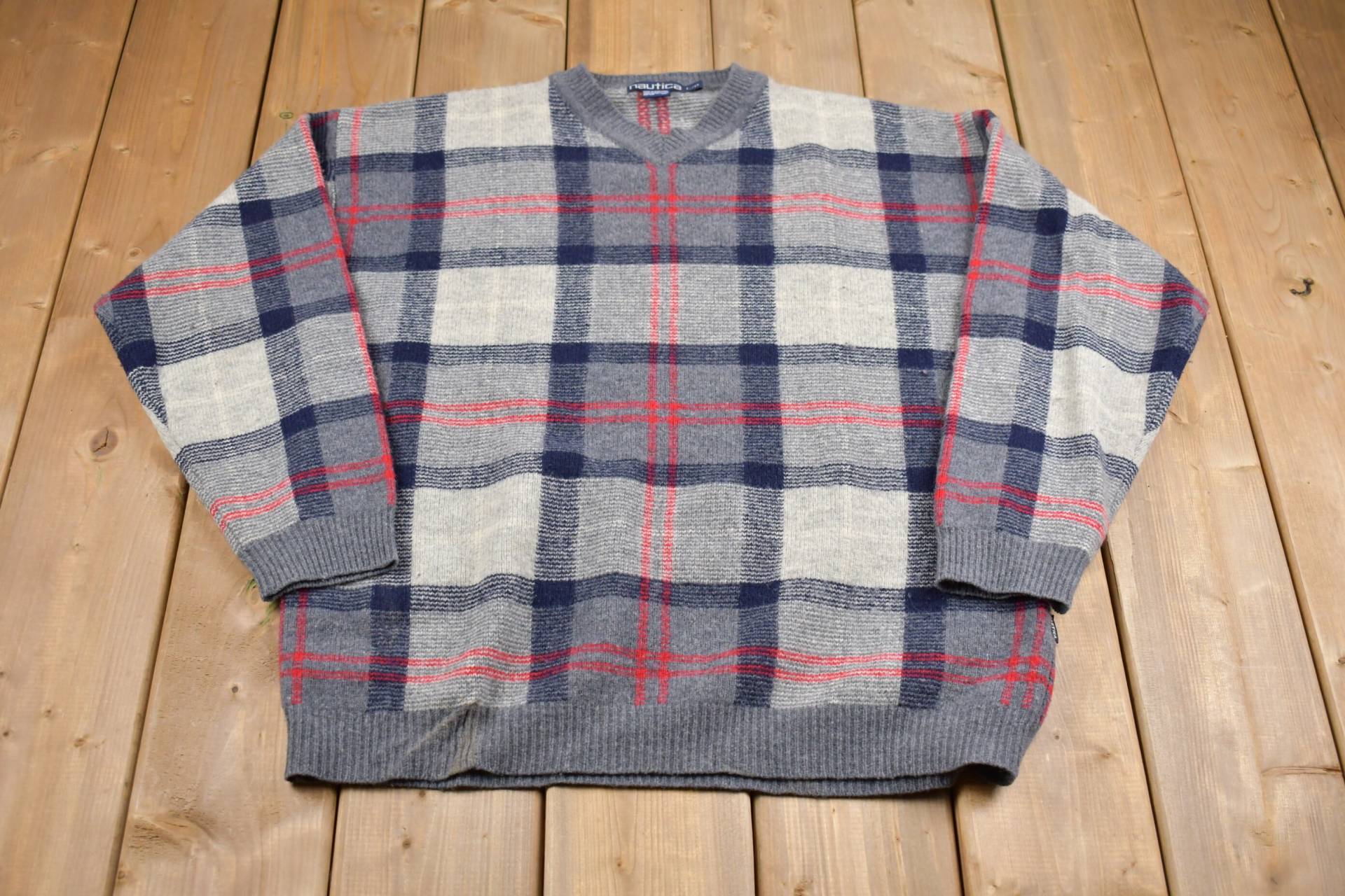 Vintage 80Er Jahre Nautica Karierter Strickpullover/V-Ausschnitt Muster Pullover Outdoor Handgestrickt Vintage 80Er Jahre Nautica Karierter Strickpullover/V-Ausschnitt Muster Pullover Outdoor Handgestrickt von Lostboysvintage