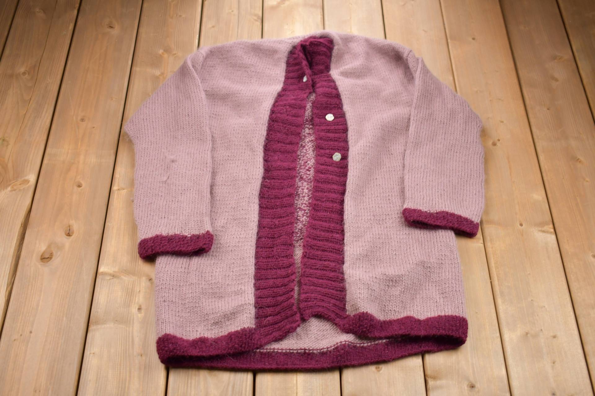 Vintage 80Er Jahre Strickpullover/80S Cardigan Musterpullover Outdoor Handgestrickt Federgraphik von Lostboysvintage