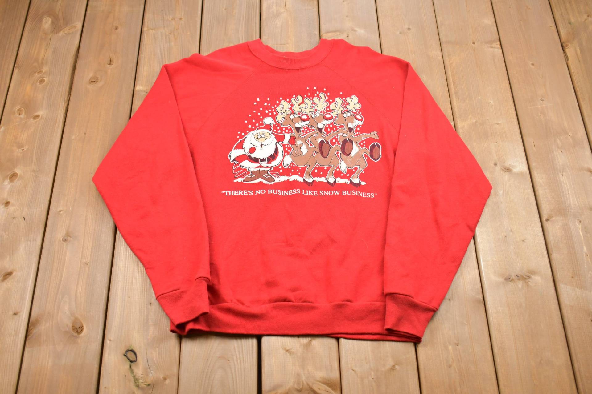 Vintage 1980Er Snow Business Weihnachtspullover/Made in Usa 80Er Urlaubs-Crewneck Weihnachtsmann Wintermode Festlicher Grafikdruck von Lostboysvintage