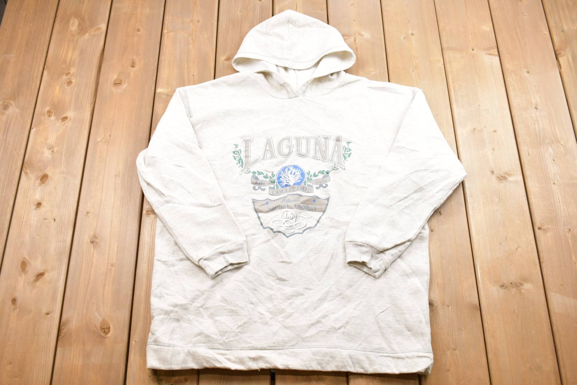 Vintage 80Er Laguna Grafik Hoodie/Made in Usa Pullover Jahre World Travel Color Block von Lostboysvintage