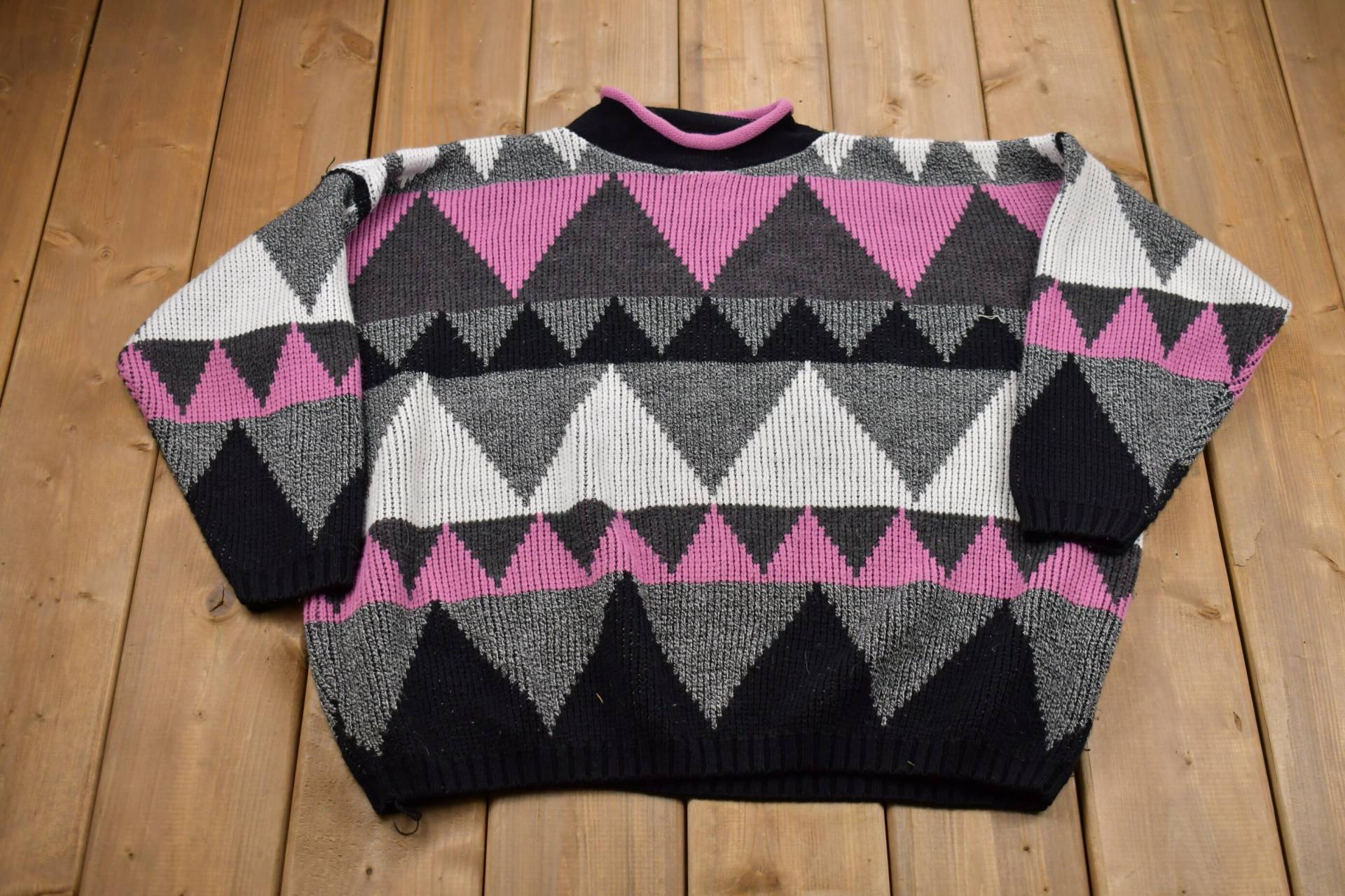 Vintage 90Er Azteken Print Strickpullover/Jahre Rundhals Muster Pullover Outdoor Handgestrickt von Lostboysvintage