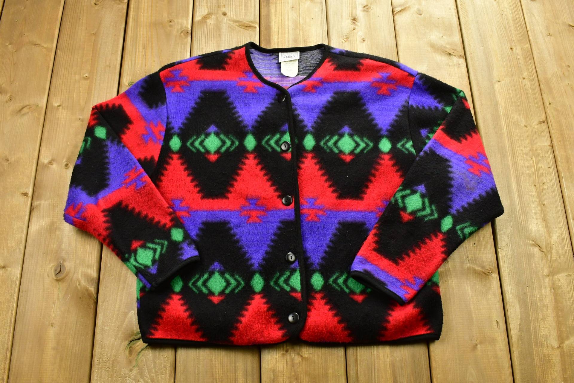 Vintage 90Er David Wayne Aztec Grafik Strickpullover/Made in Usa Jahre Muster Pullover Outdoor Handgestrickt Sweatshirt von Lostboysvintage