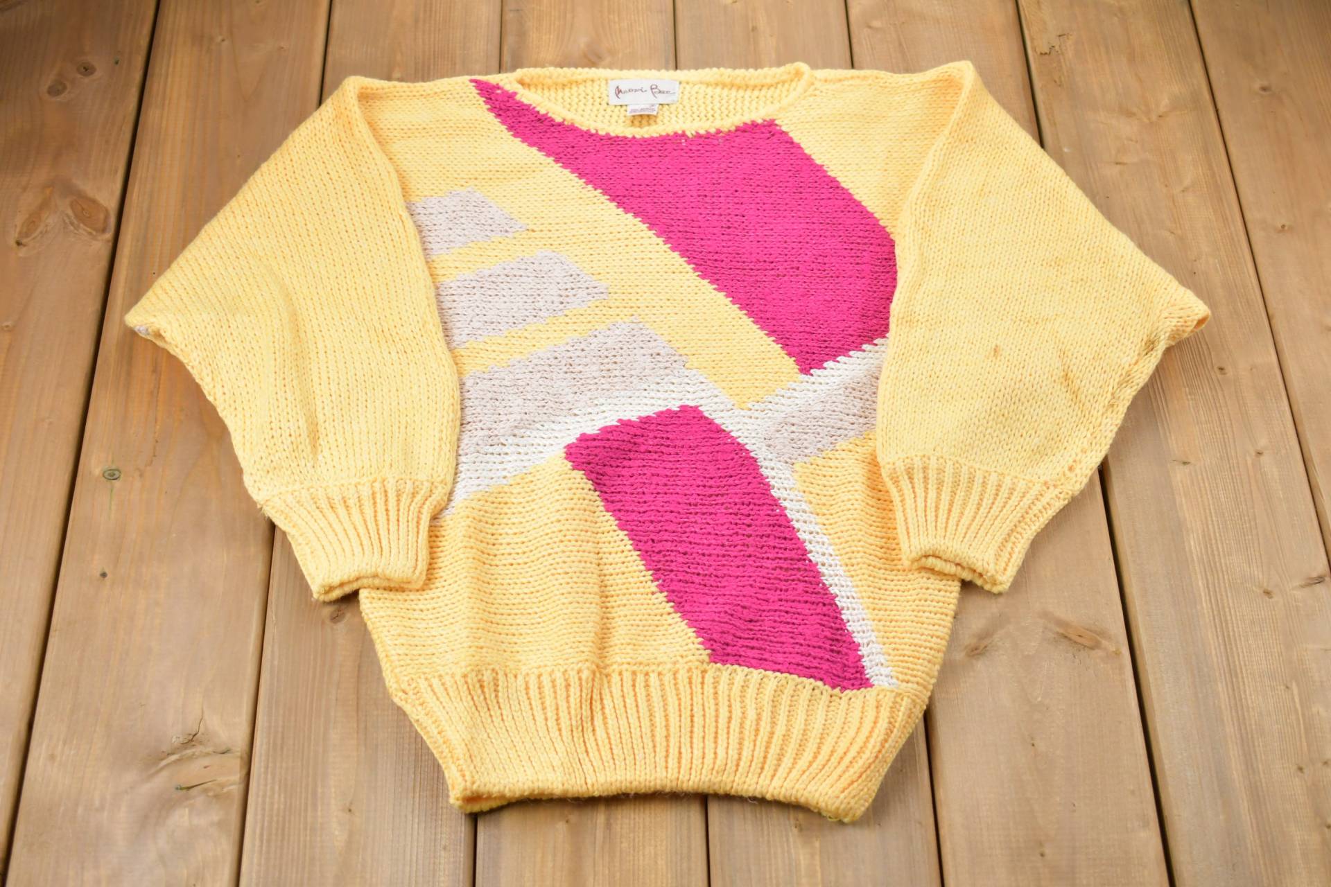 Vintage 1990Er Abstrakter Strickpullover/90Er Crewneck Musterpullover Outdoor Handgestrickt Pullover Sweatshirt von Lostboysvintage