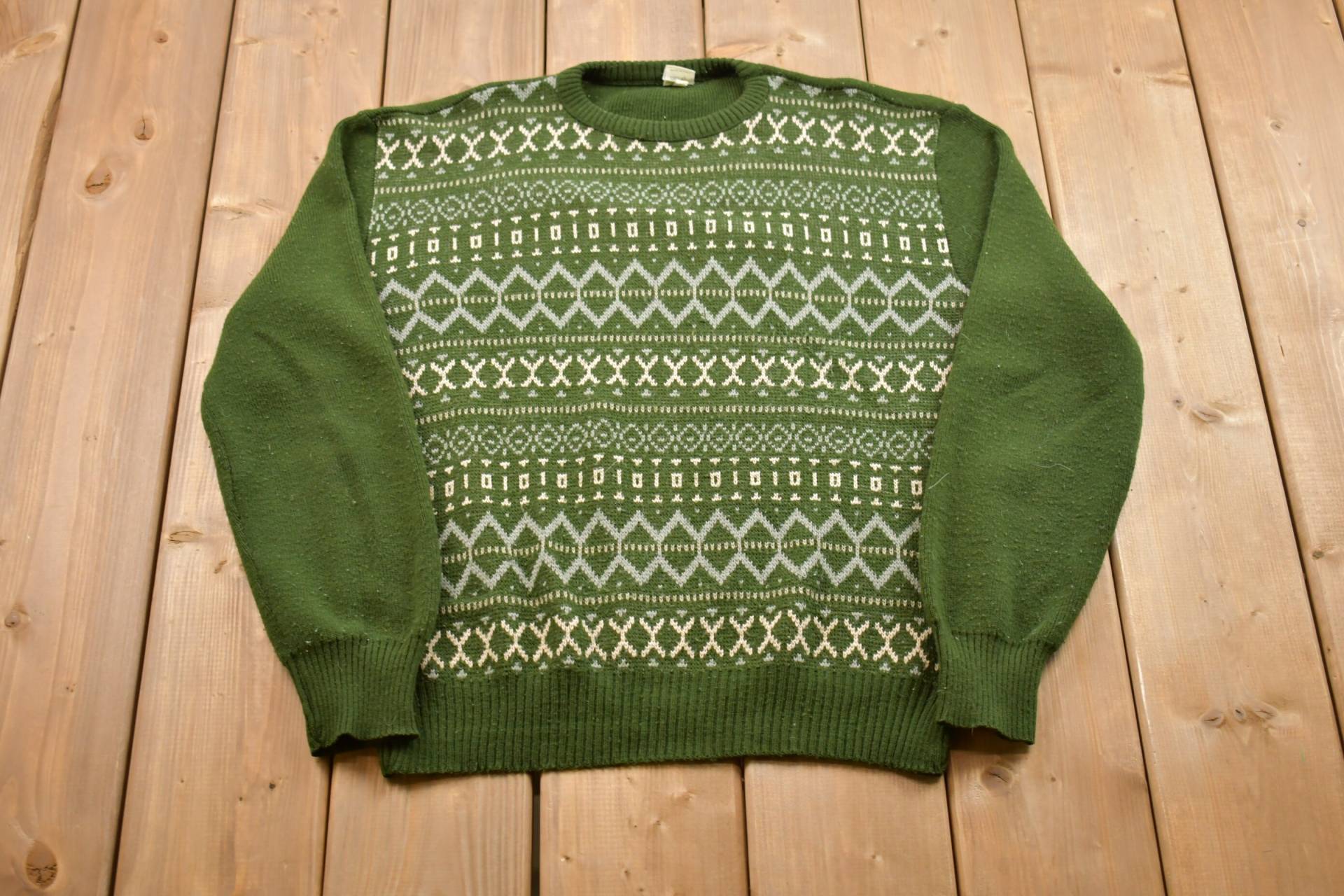 Vintage 90Er Jahre Abstrakter Strickpullover/Rundhals Musterpullover Outdoor Handgestrickt Pullover von Lostboysvintage