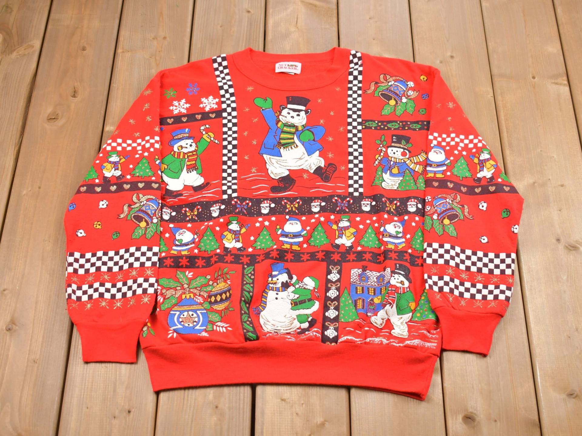 Vintage 1990Er All Over Print Weihnachtspullover/Made in Usa 90Er Urlaubs-Crewneck Wintermode Festlicher Grafikdruck von Lostboysvintage