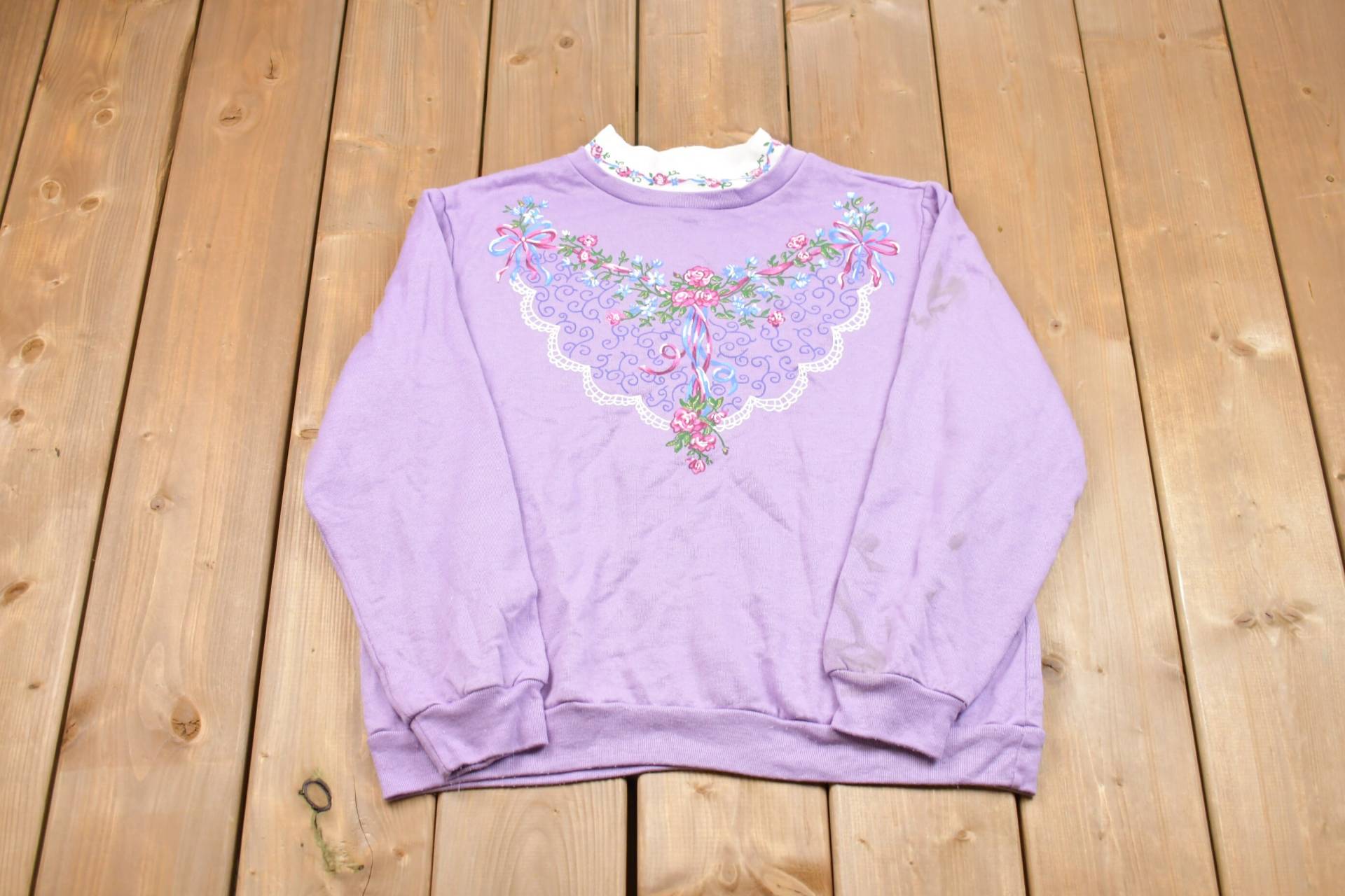 Vintage 1990Er Blair Floral Mock Neck Crewneck Sweatshirt/Made in Usa 90Er Distressed Streetwear Damen von Lostboysvintage