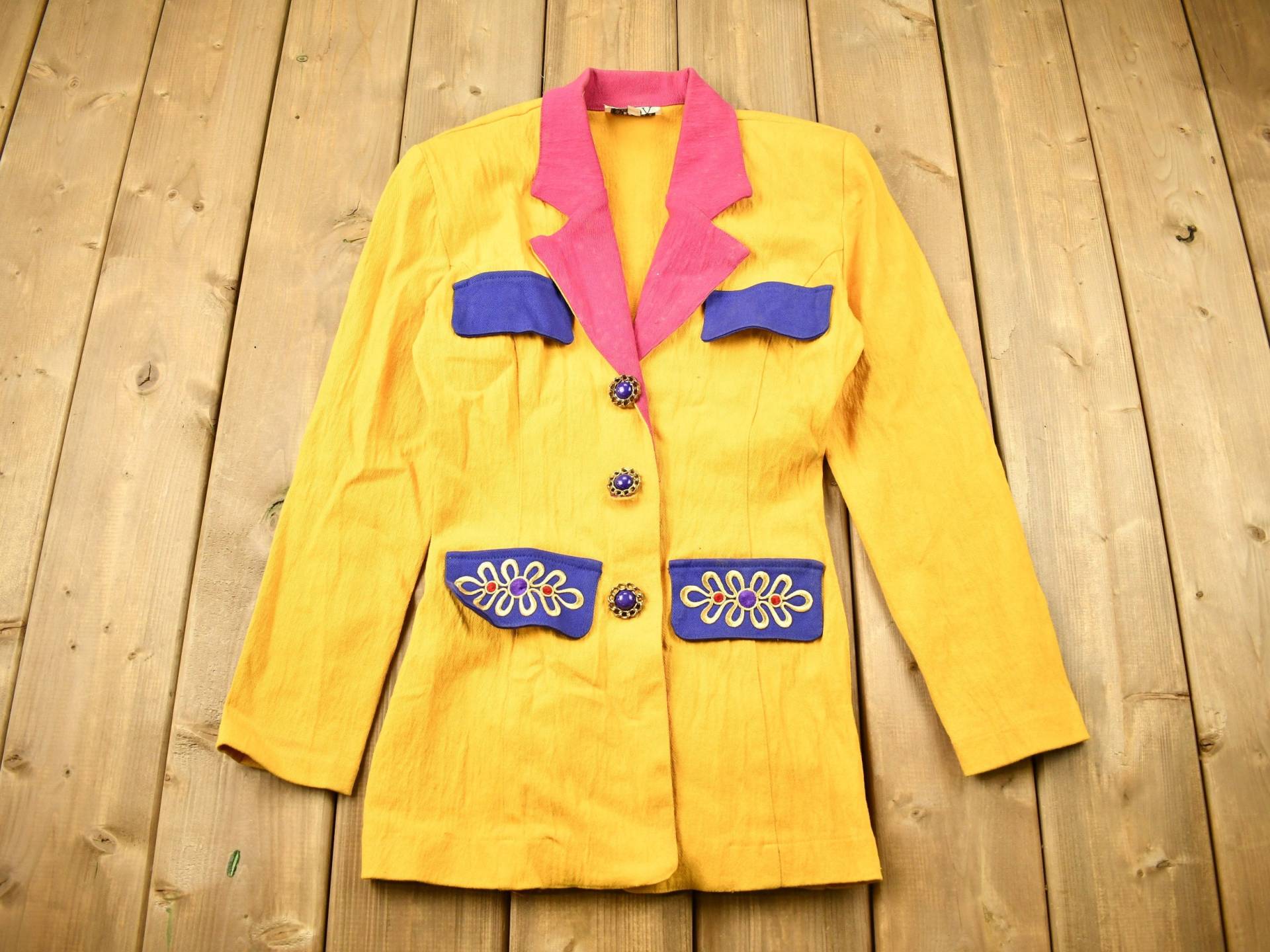 Vintage 90Er Jahre Blazer in Gelb Für Frauen/Bestickt 1990Er Bluse Kariertes Flanellhemd Freizeithemd Formelles Hemd von Lostboysvintage