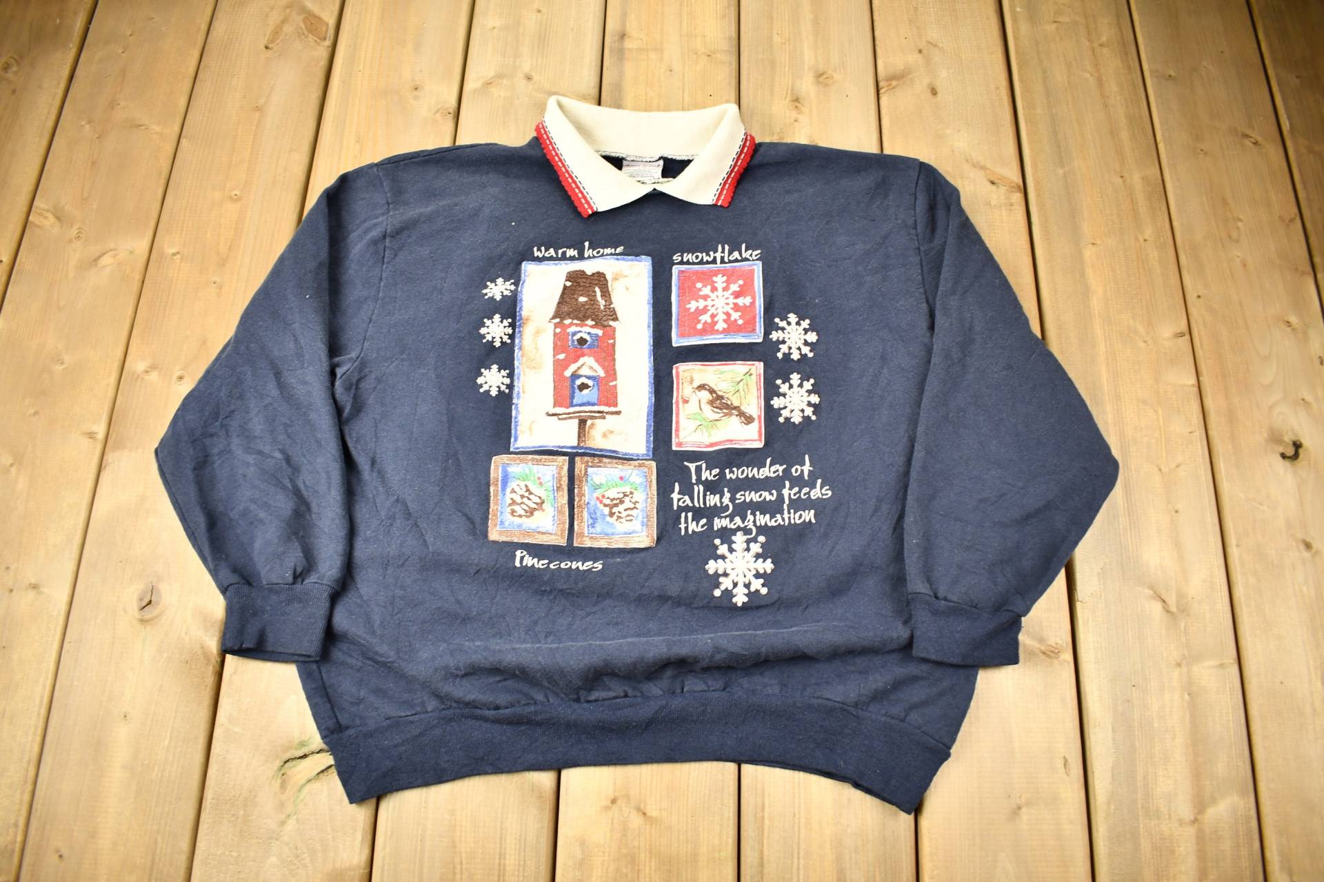 Vintage 1990Er Bobbie Brooks Winter Theme Kragen Crewneck Sweatshirt/90Er Oma Pullover Süßer von Lostboysvintage