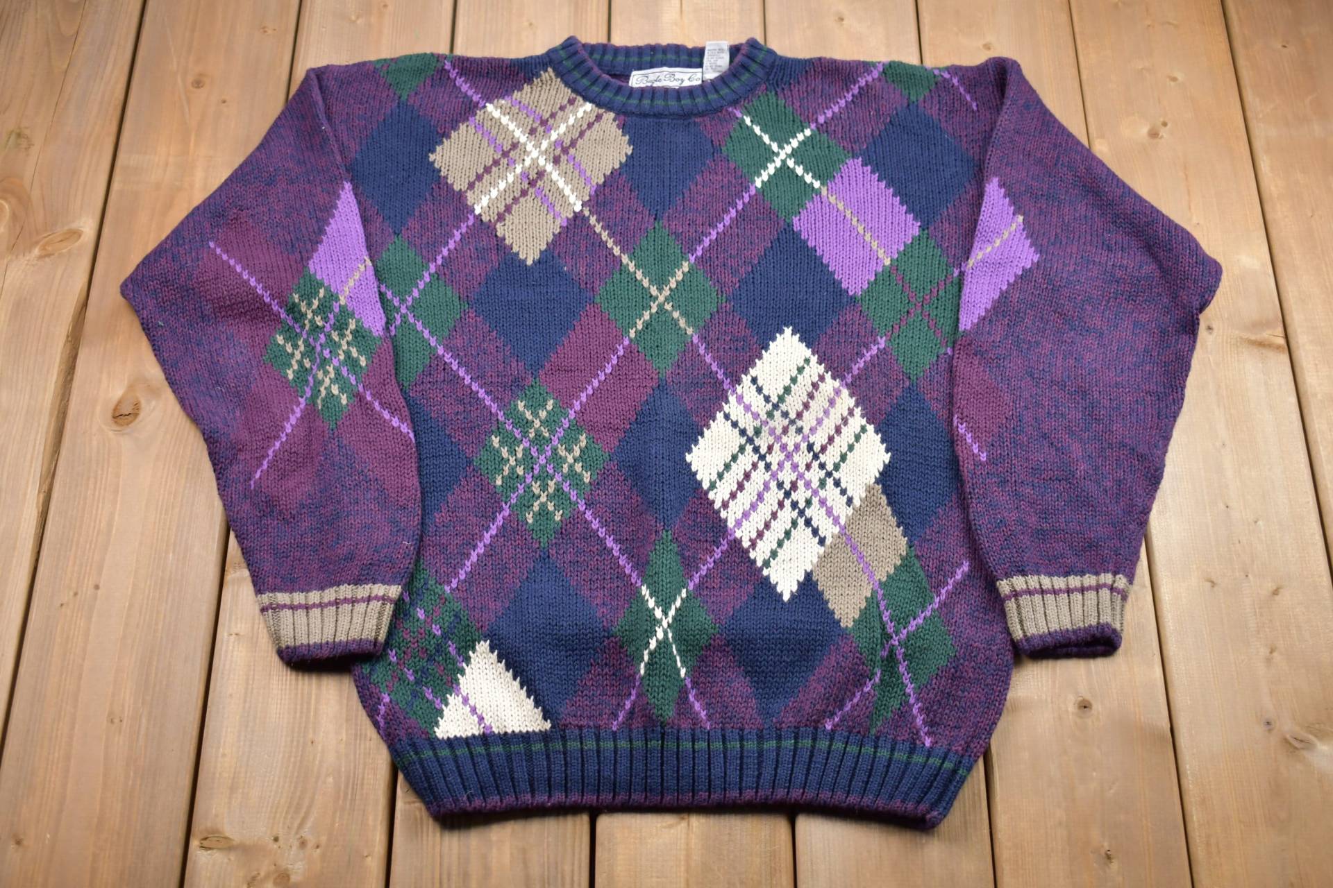 Vintage 90Er Jahre Bugle Boy Co Strickpullover/Rundhals Muster Pullover Outdoor Handgestrickt von Lostboysvintage