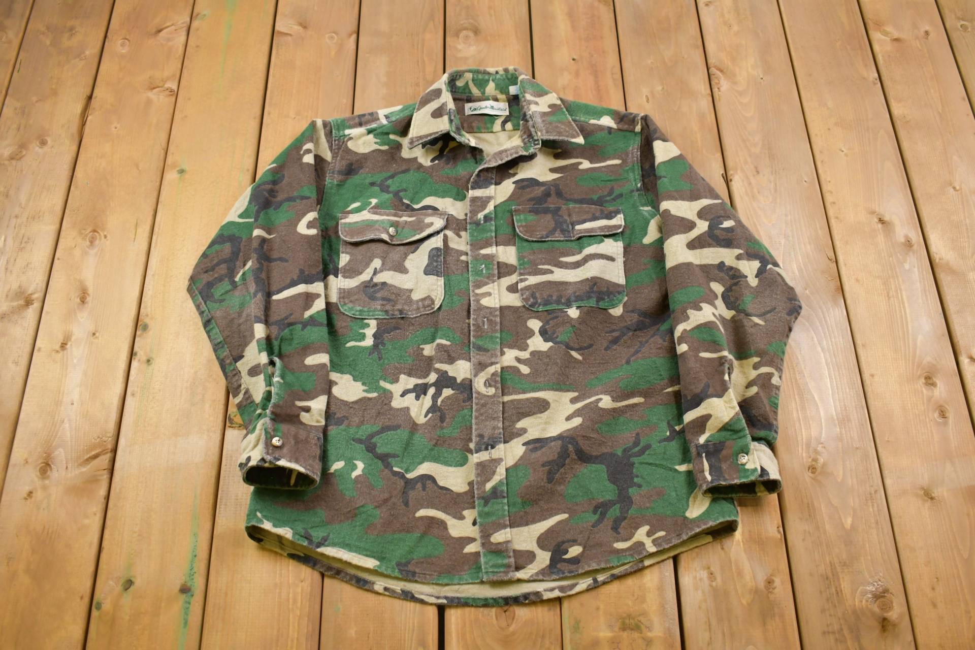 Vintage 90Er Jahre Camo Button Shirt/Made in Usa 1990Er Up Flanell Casual Wear Arbeitskleidung Muster von Lostboysvintage